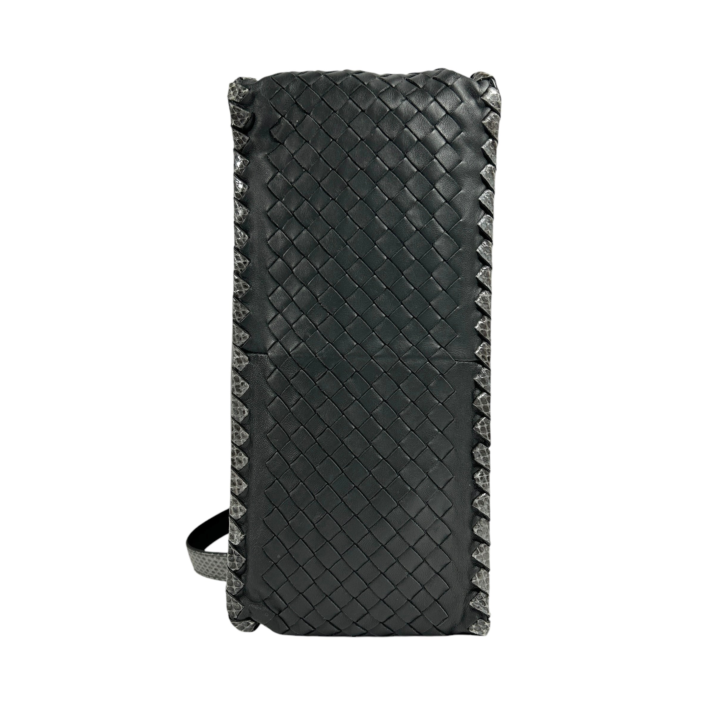 Gray Lambskin / Snakeskin Detail Foldover Bag