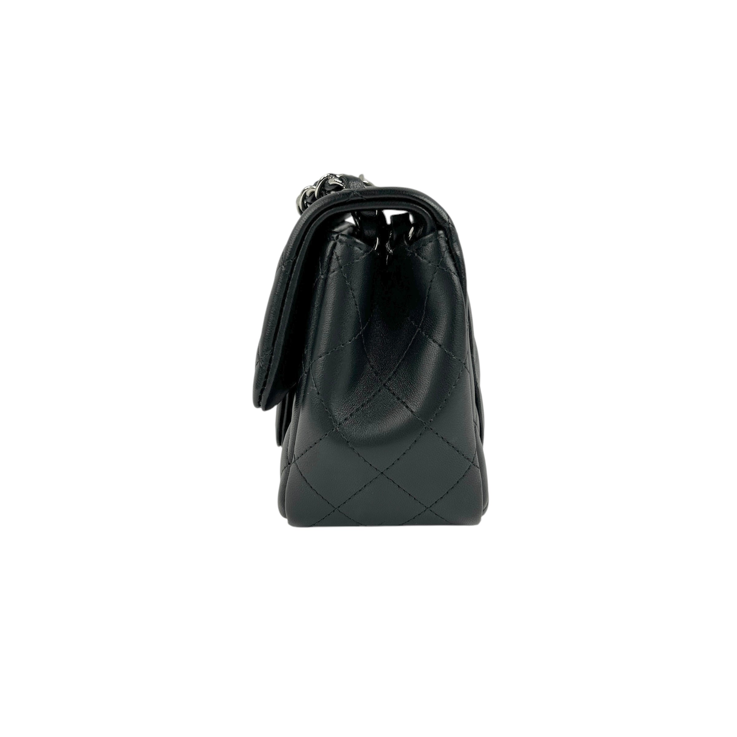 Black Quilted Lambskin Leather Classic Square Mini Flap Bag