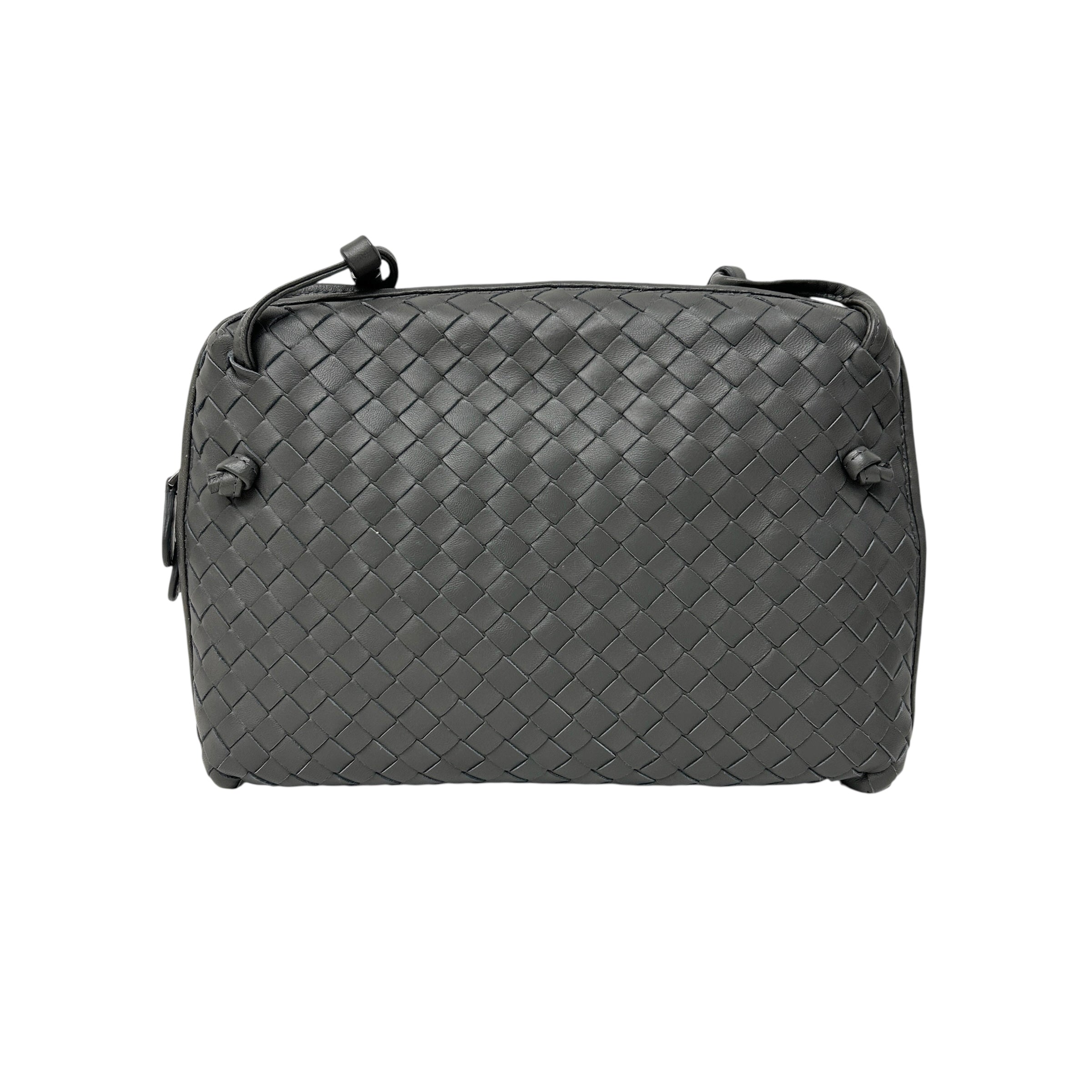 Grey Intrecciato Woven Nappa Leather Nodini Crossbody Bag w/Gunmetal HW