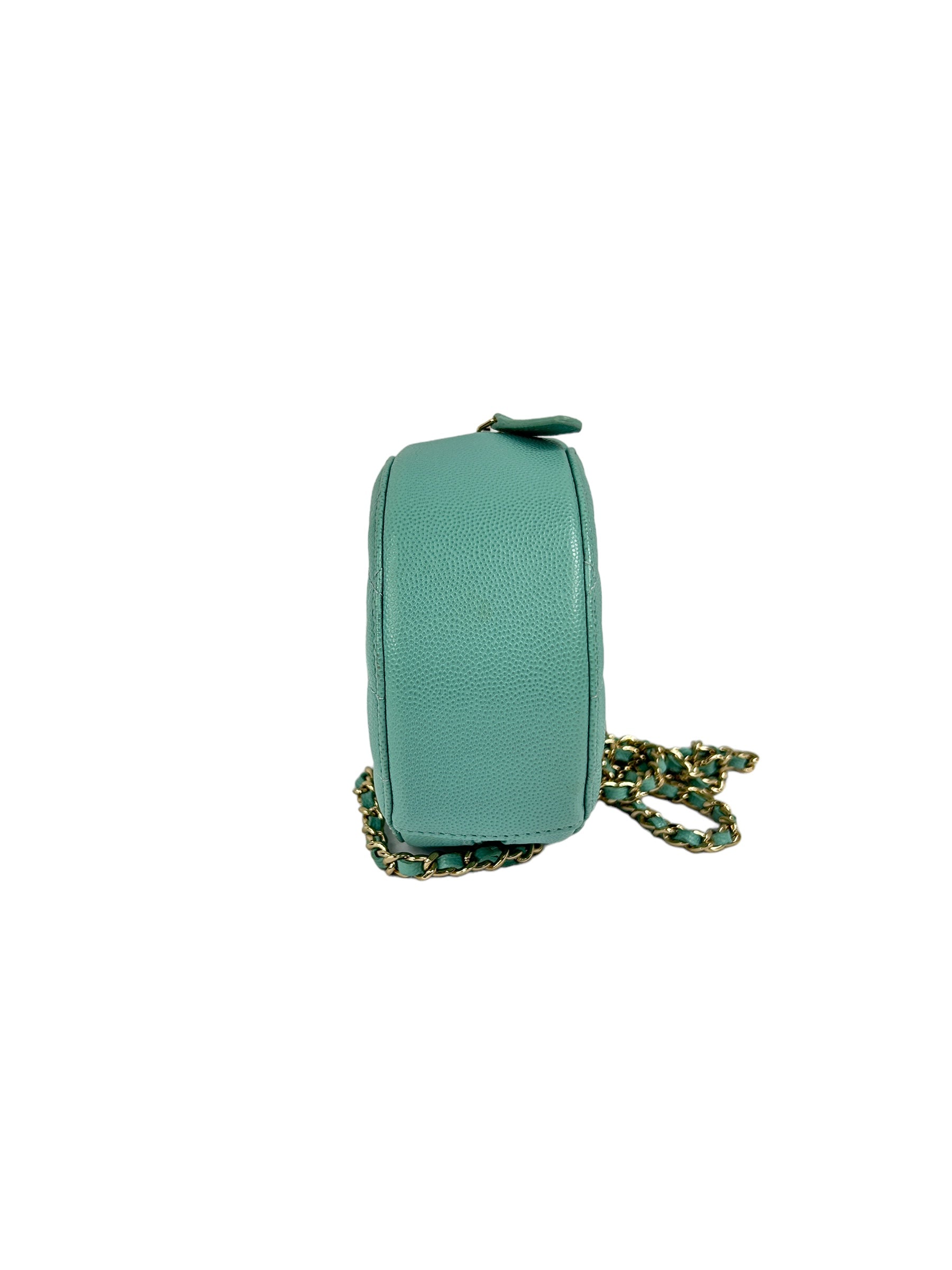 Teal Blue Caviar Round Mini Crossbody Bag w/LGHW