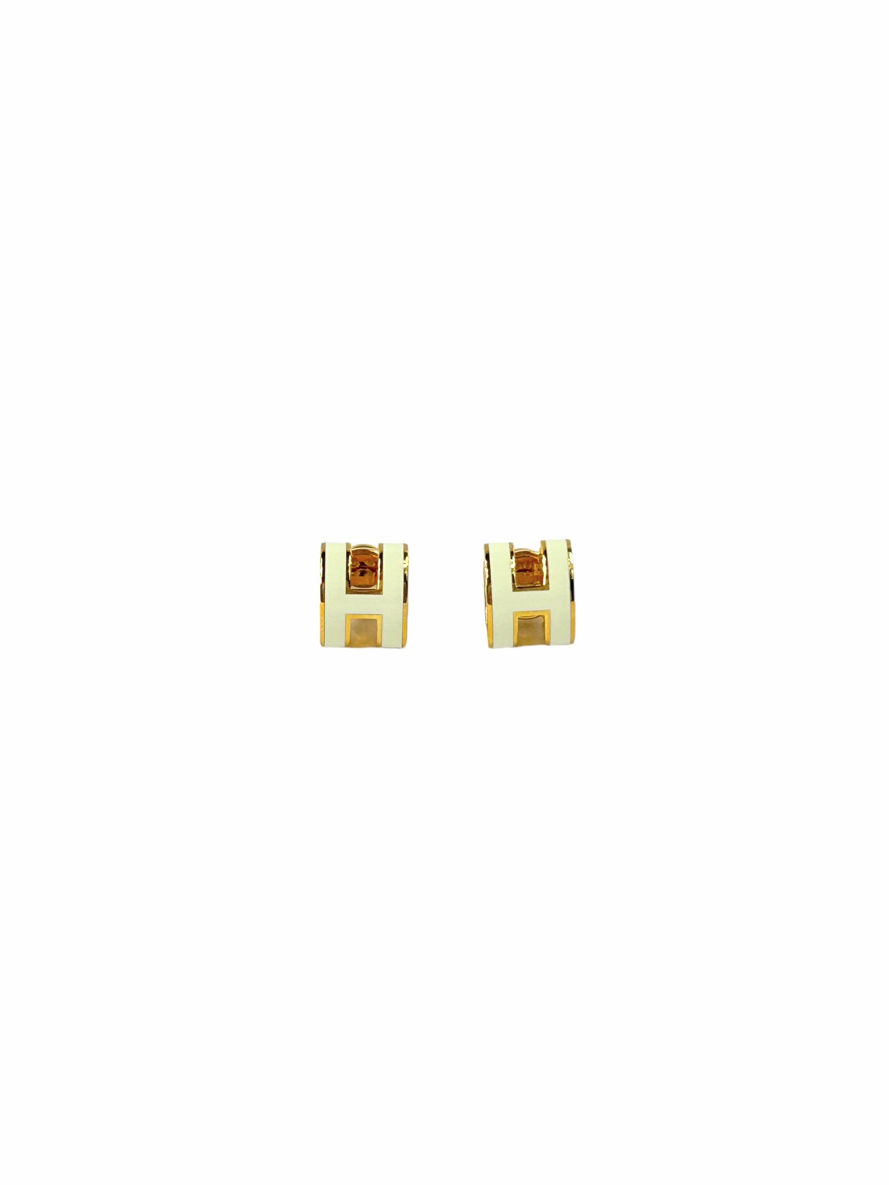 Mini White Enamel H Pop Earrings w/GHW