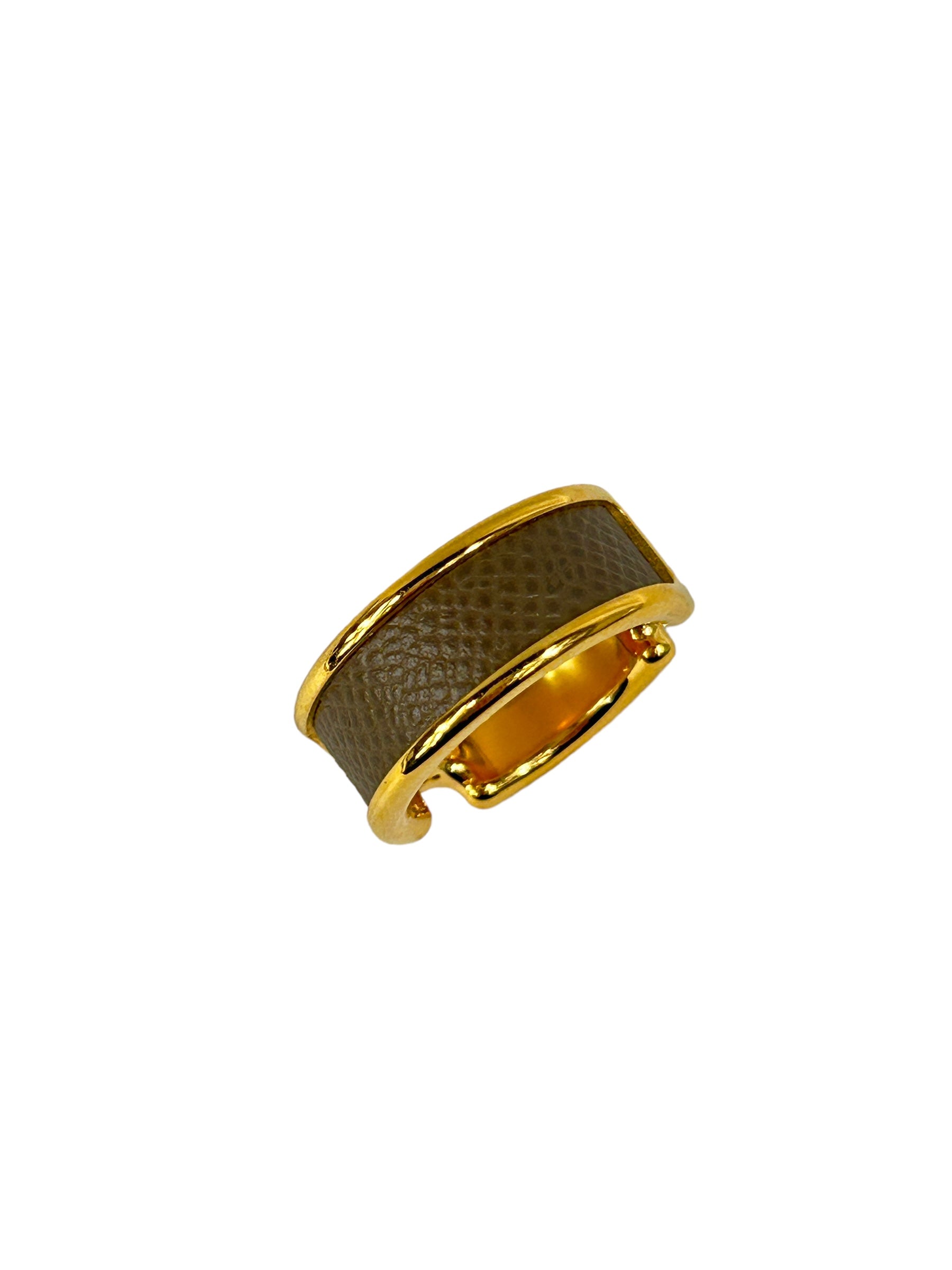 Etoupe Epsom Calfskin Leather Gold Plated Olympe PM Ring