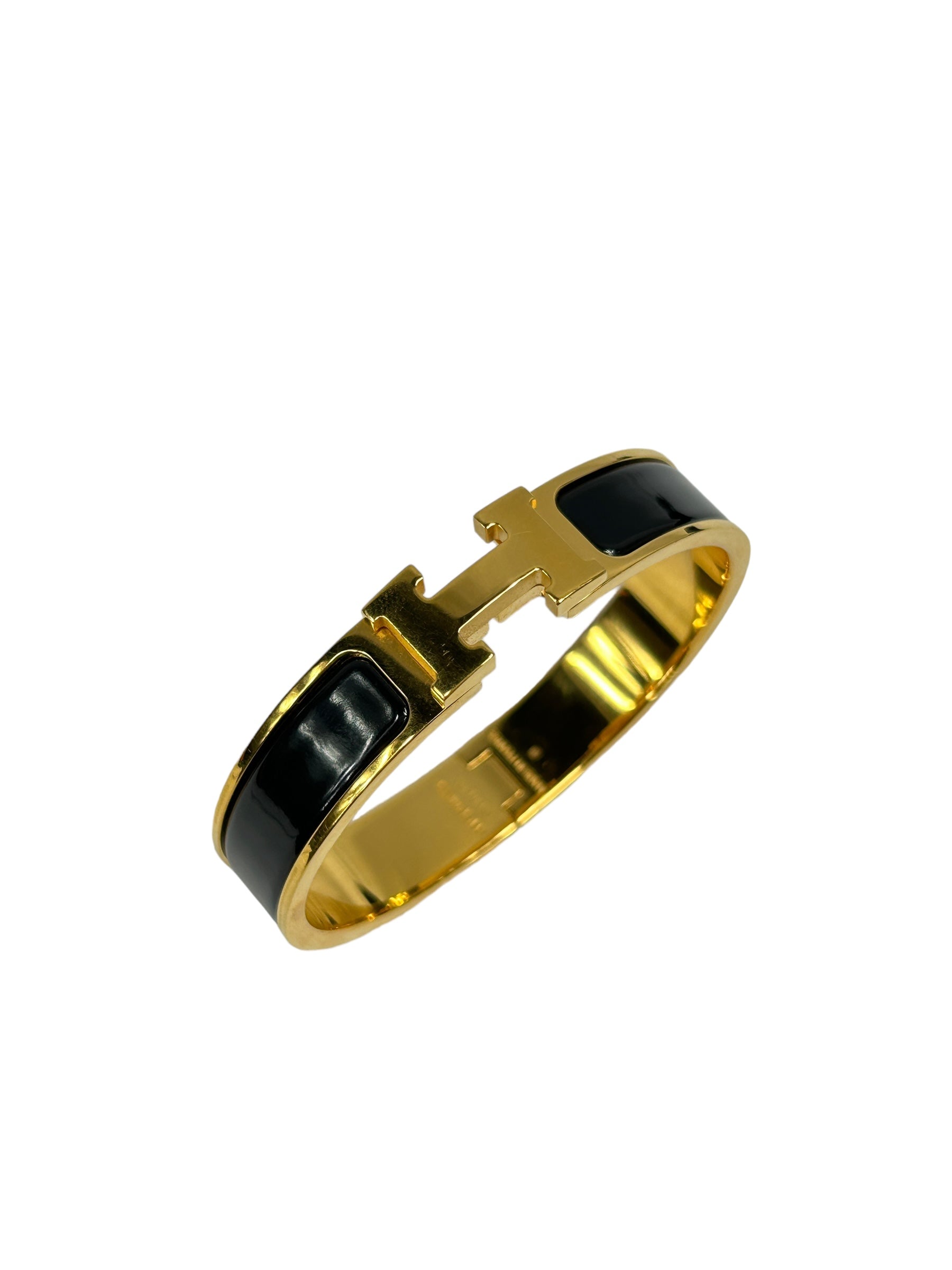 Black Enamel Yellow Gold Clic H Bracelet