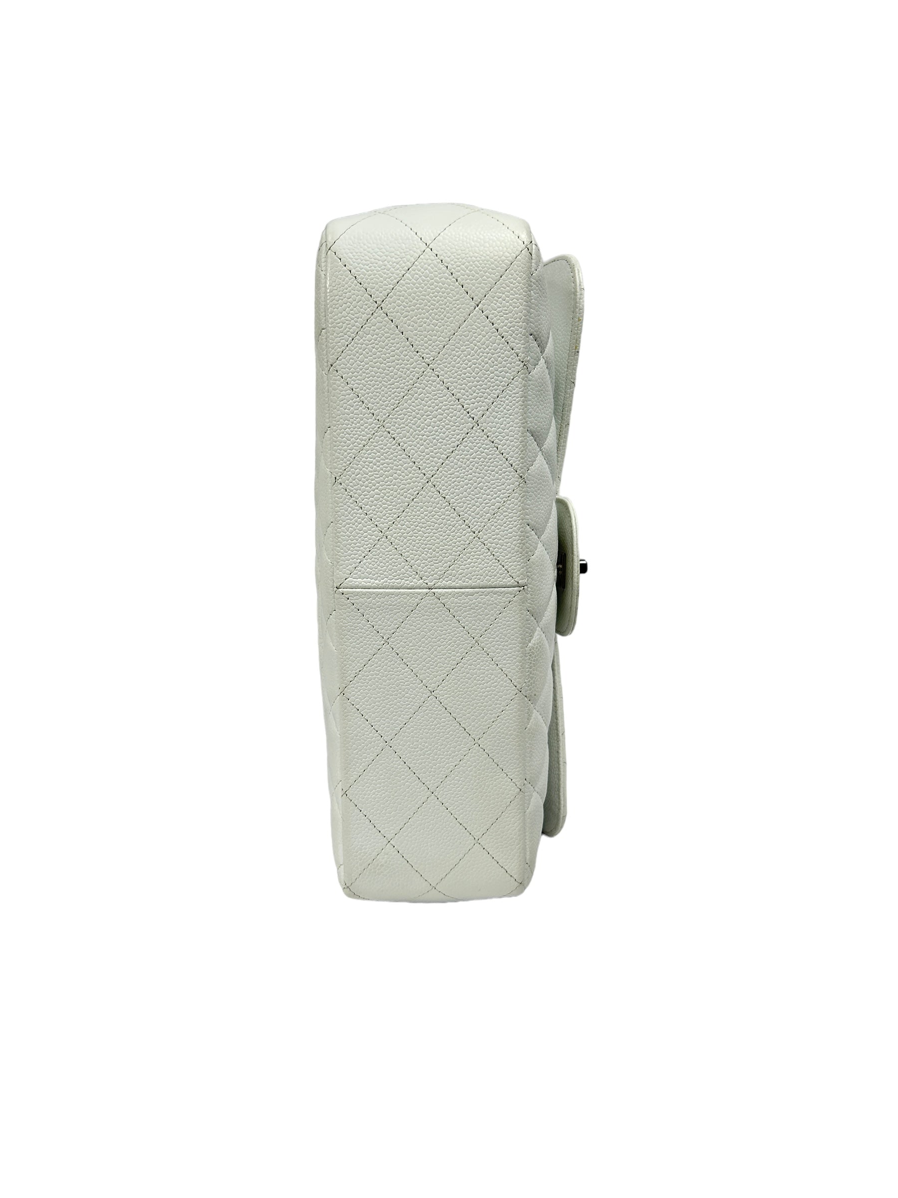 White Caviar Quilted Jumbo Single Flap Bag W/SHW