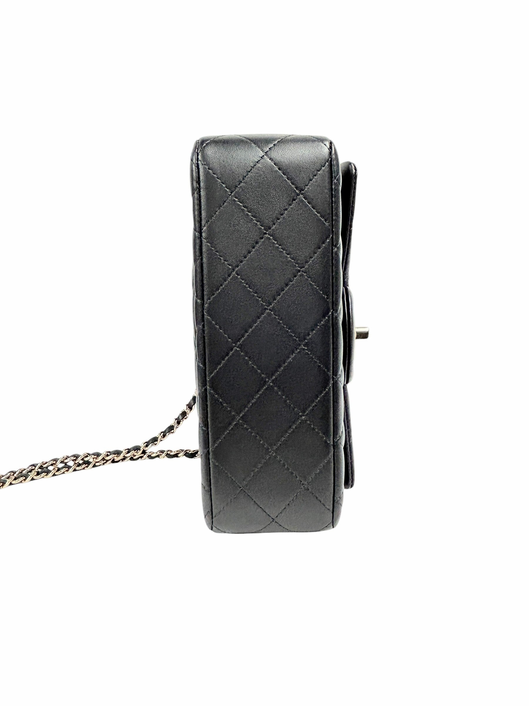 Black Quilted Lambskin Top Handle Mini Classic Rectangle W/LGHW W/Leo Chanel Charm