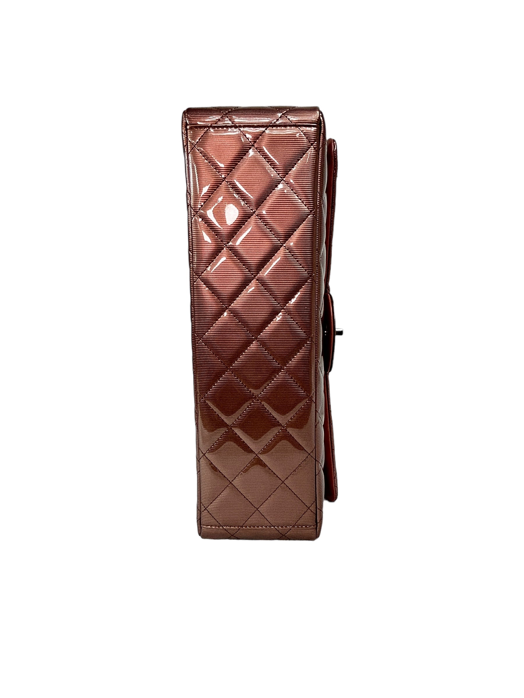 Rose Gold Stripped Patent Maxi Double Flap W/SHW