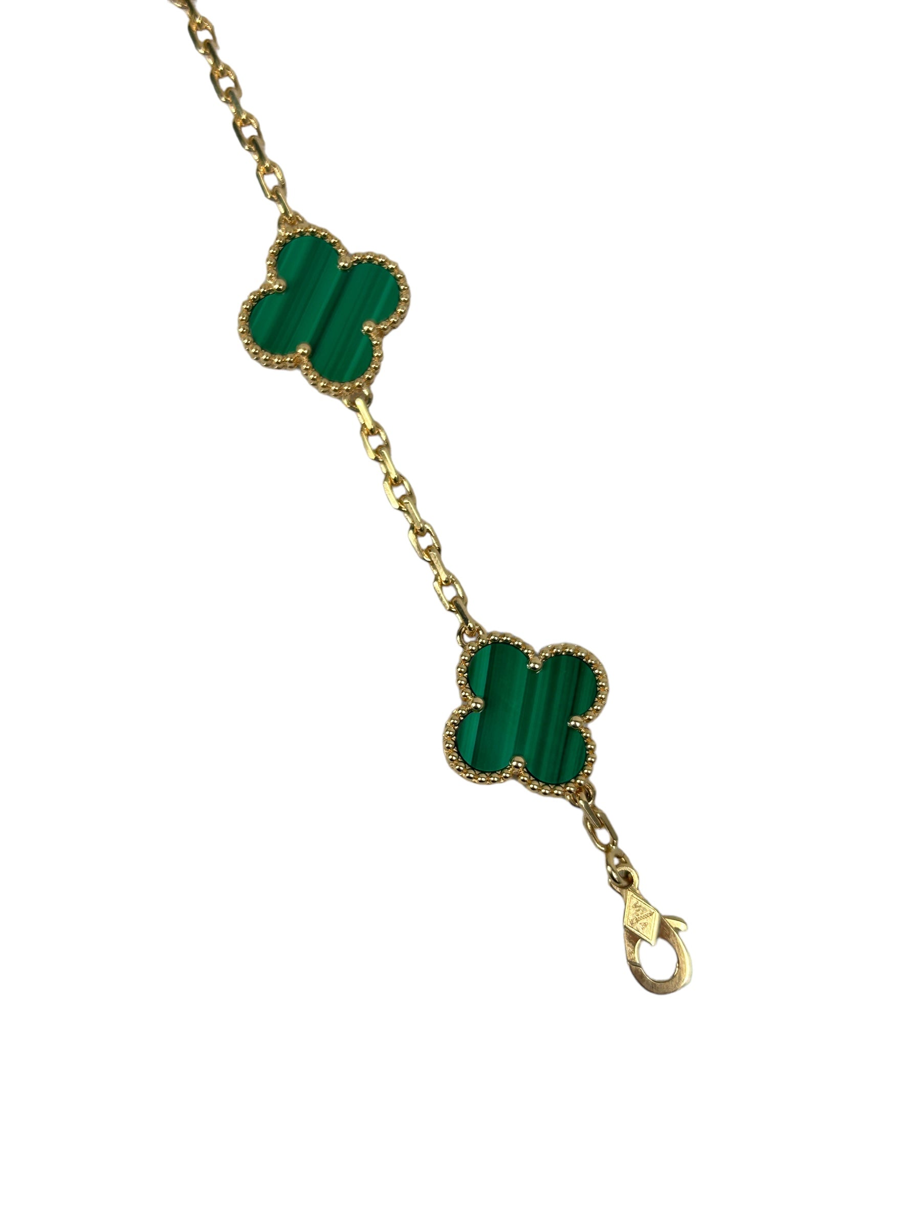 Van Cleef & Arpels Malachite 18K Yellow Gold 5 Motif Bracelet