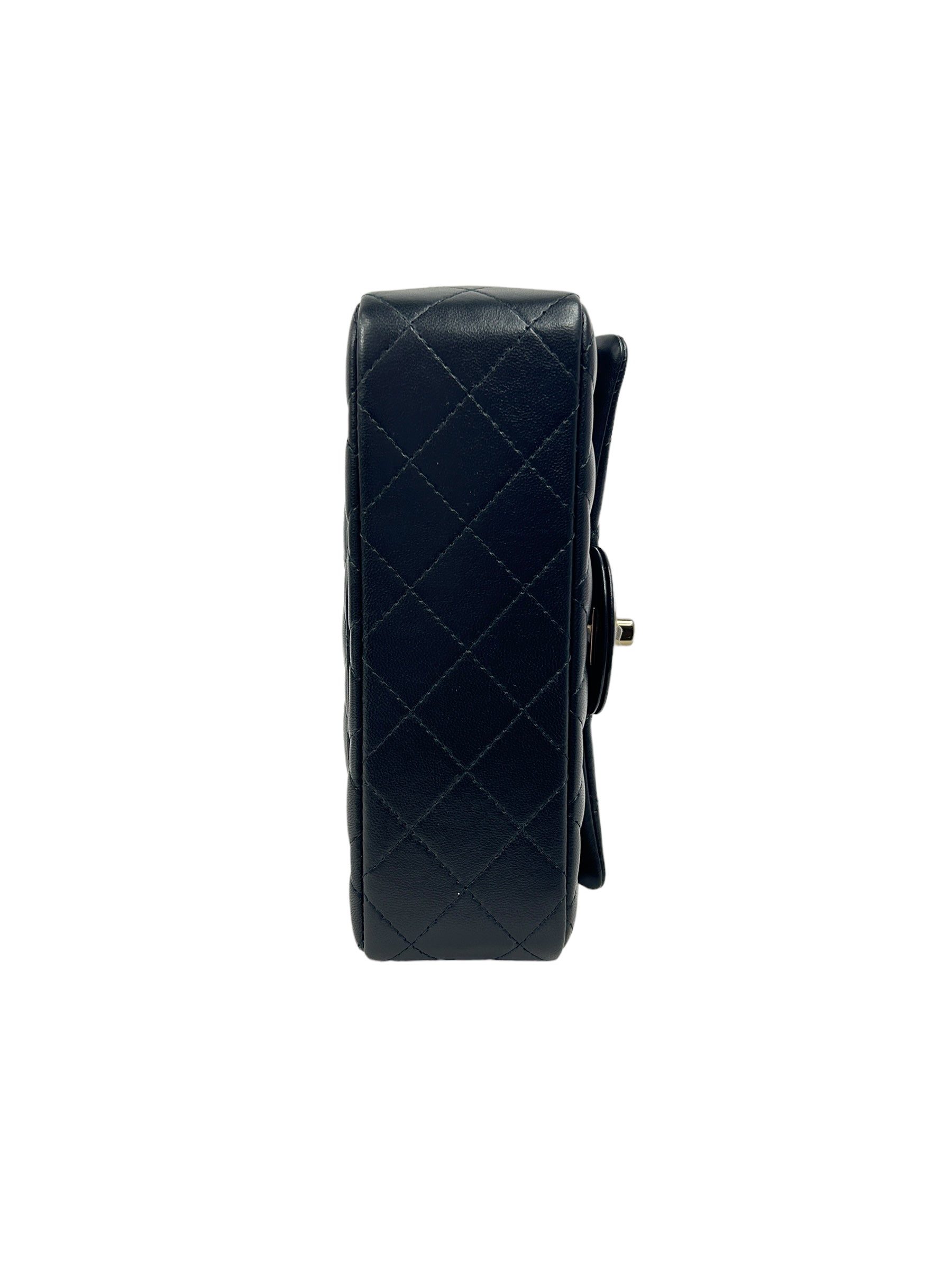 Black Lambskin Quilted Single Mini Rectangle Flap Bag w/ LGHW