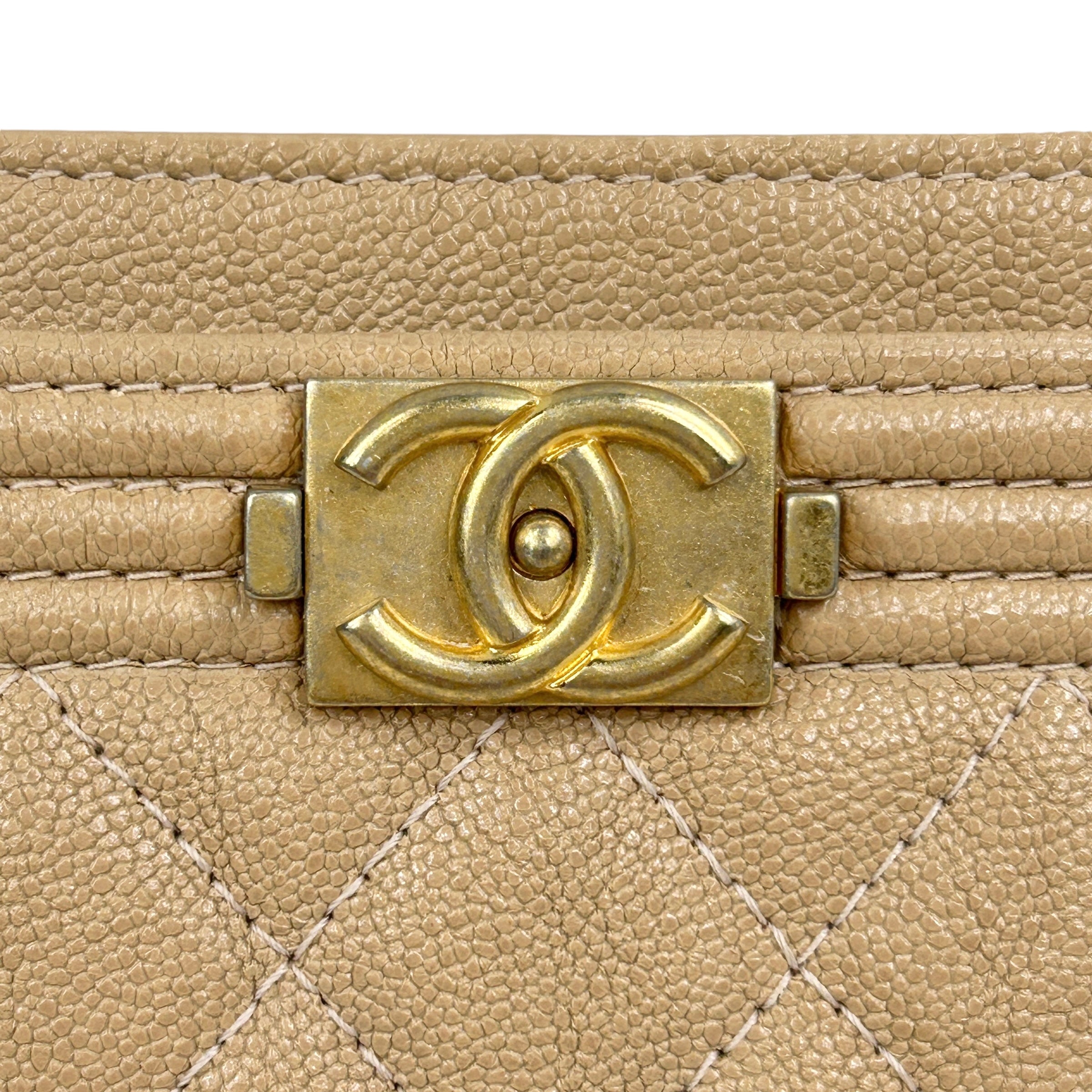 Beige Caviar Quilted Boy Card Holder W/AGHW