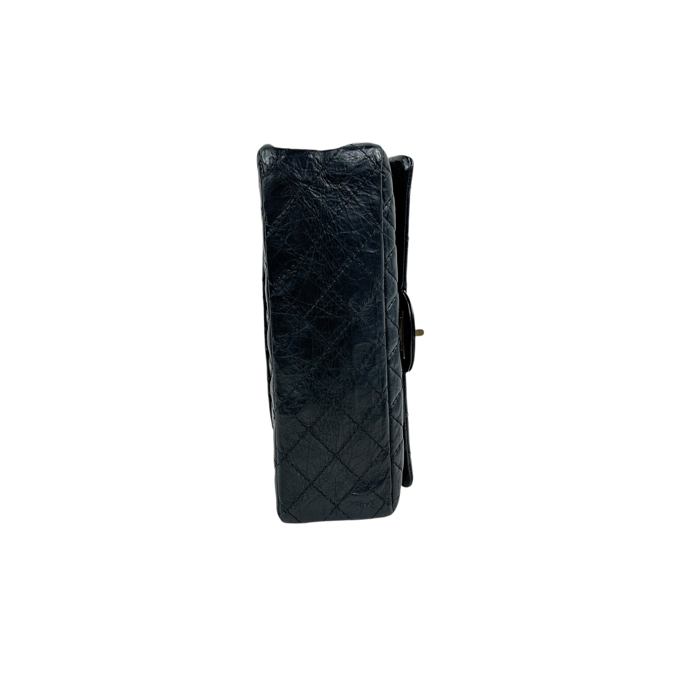 Black Aged Calfskin Reissue 225 Double Flap Bag w/AGHW