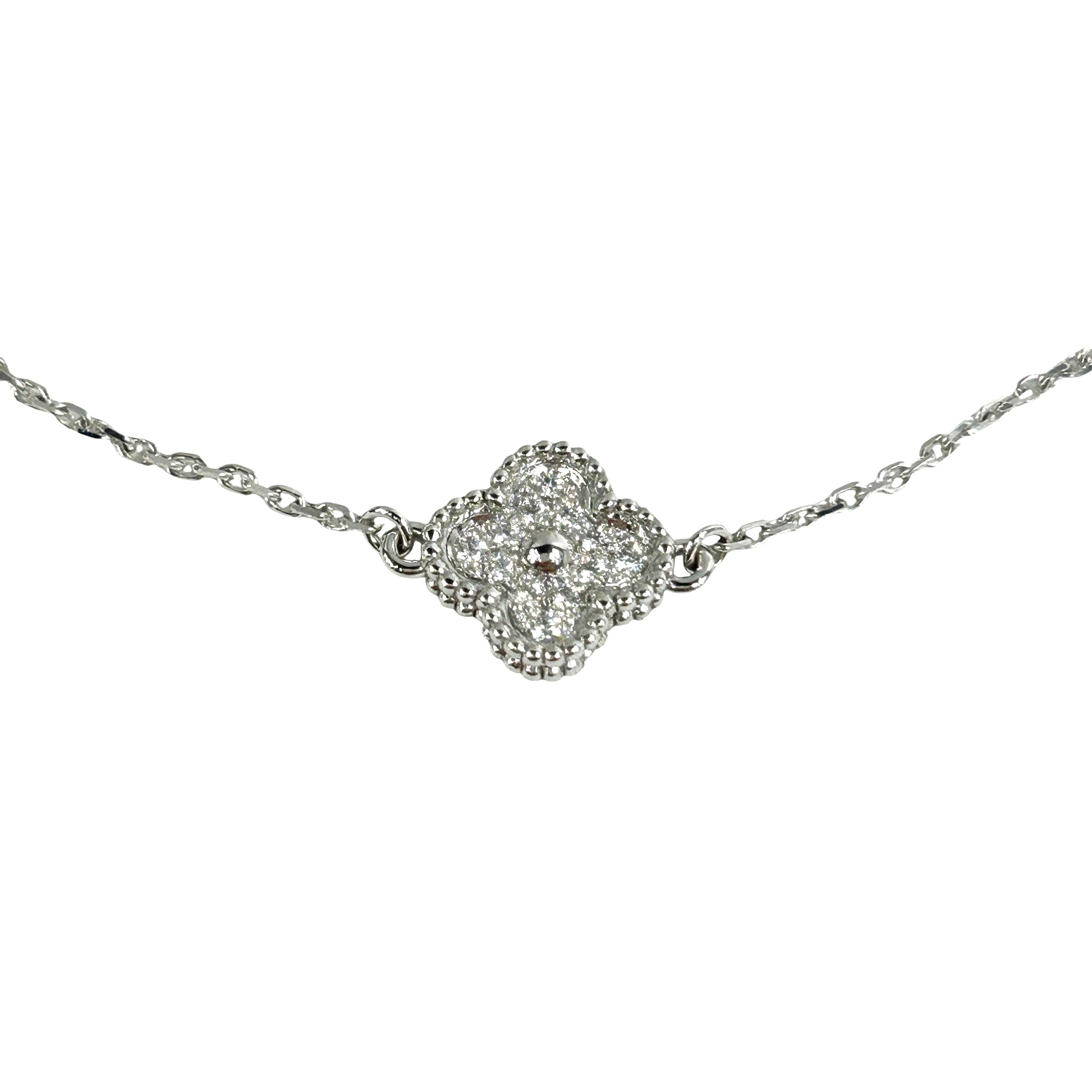 Sweet Alhambra 18K White Gold Motif Diamond Bracelet
