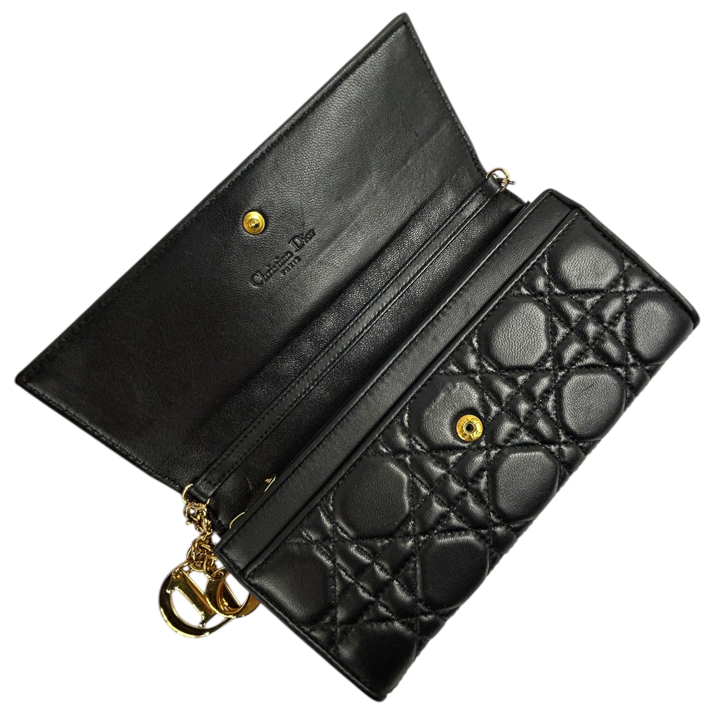 Black Quilted Cannage Leather Lady Dior Wallet