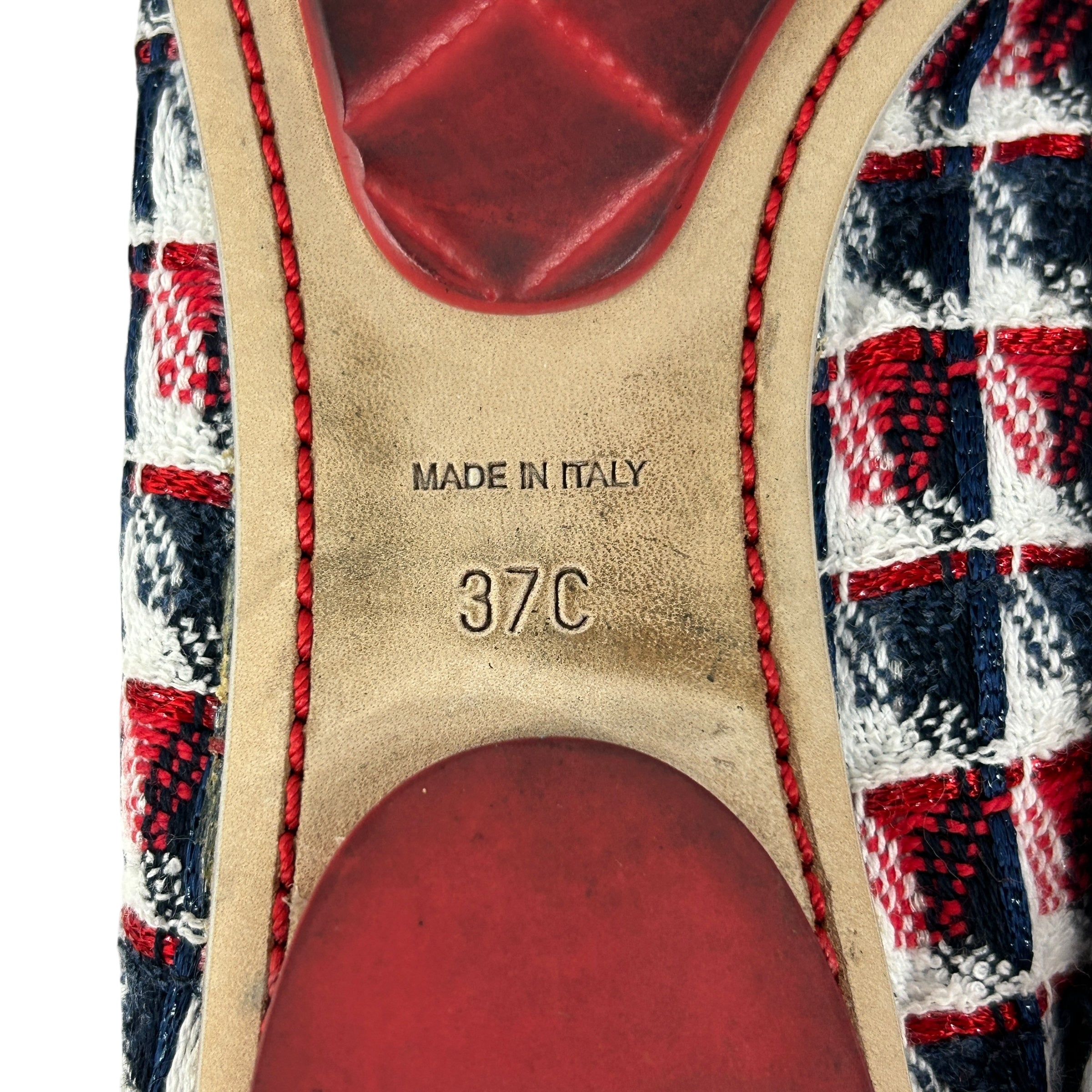 Blue/Red/White/Black Tweed Elastic Heel Ballet Flats