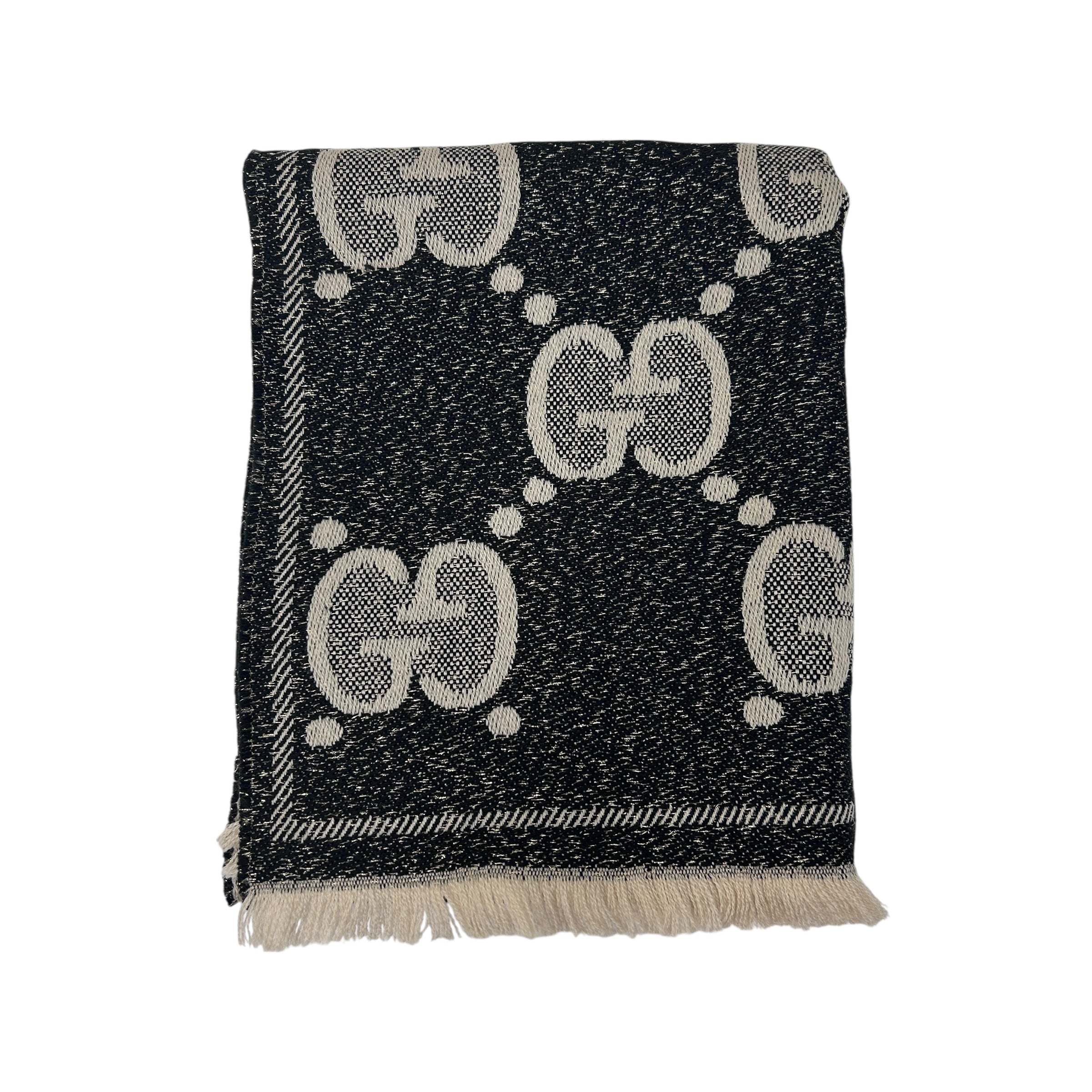 Grey/Beige/Gold GG Jacquard Wool Scarf