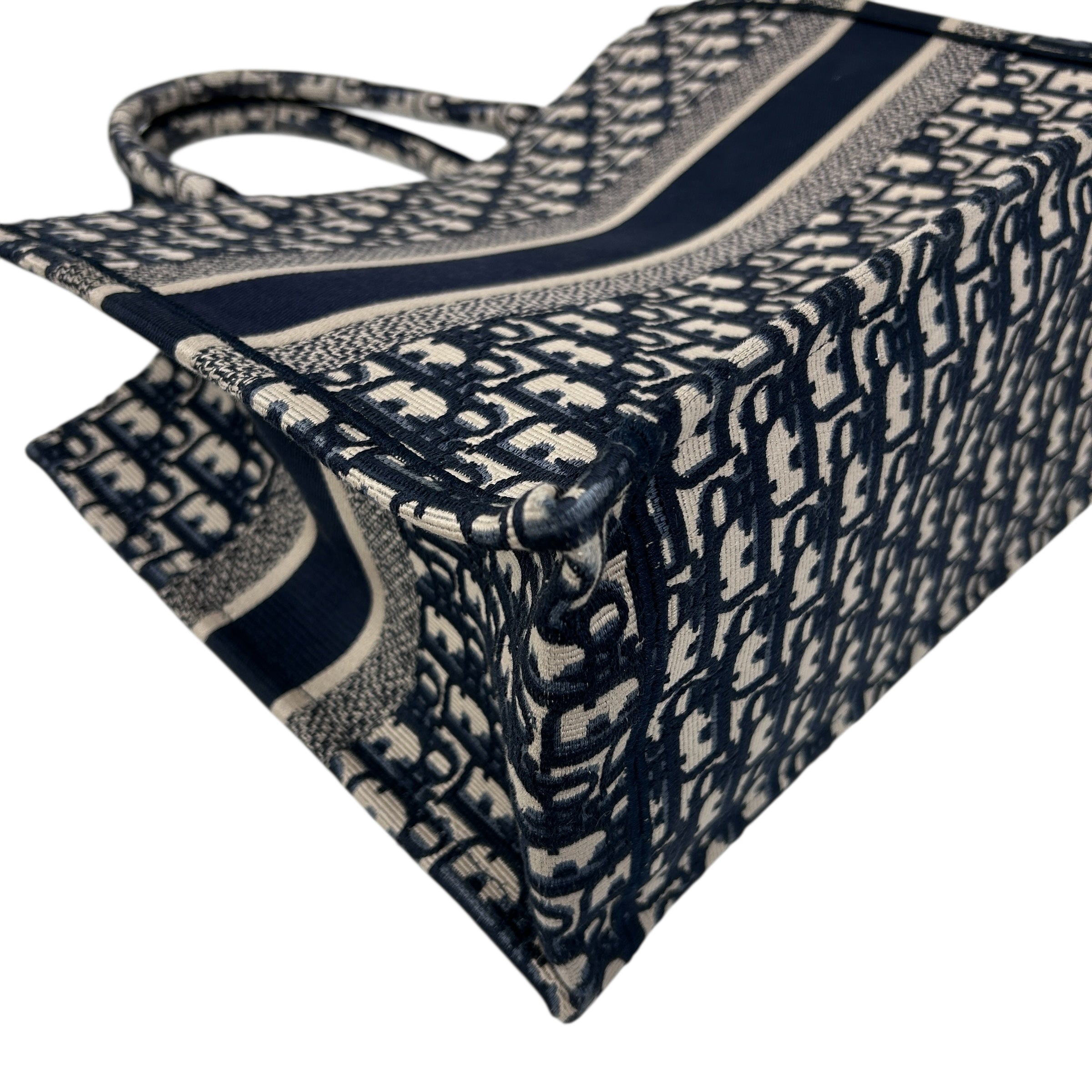 Ecru and Blue Oblique Embroidery Medium Book Tote