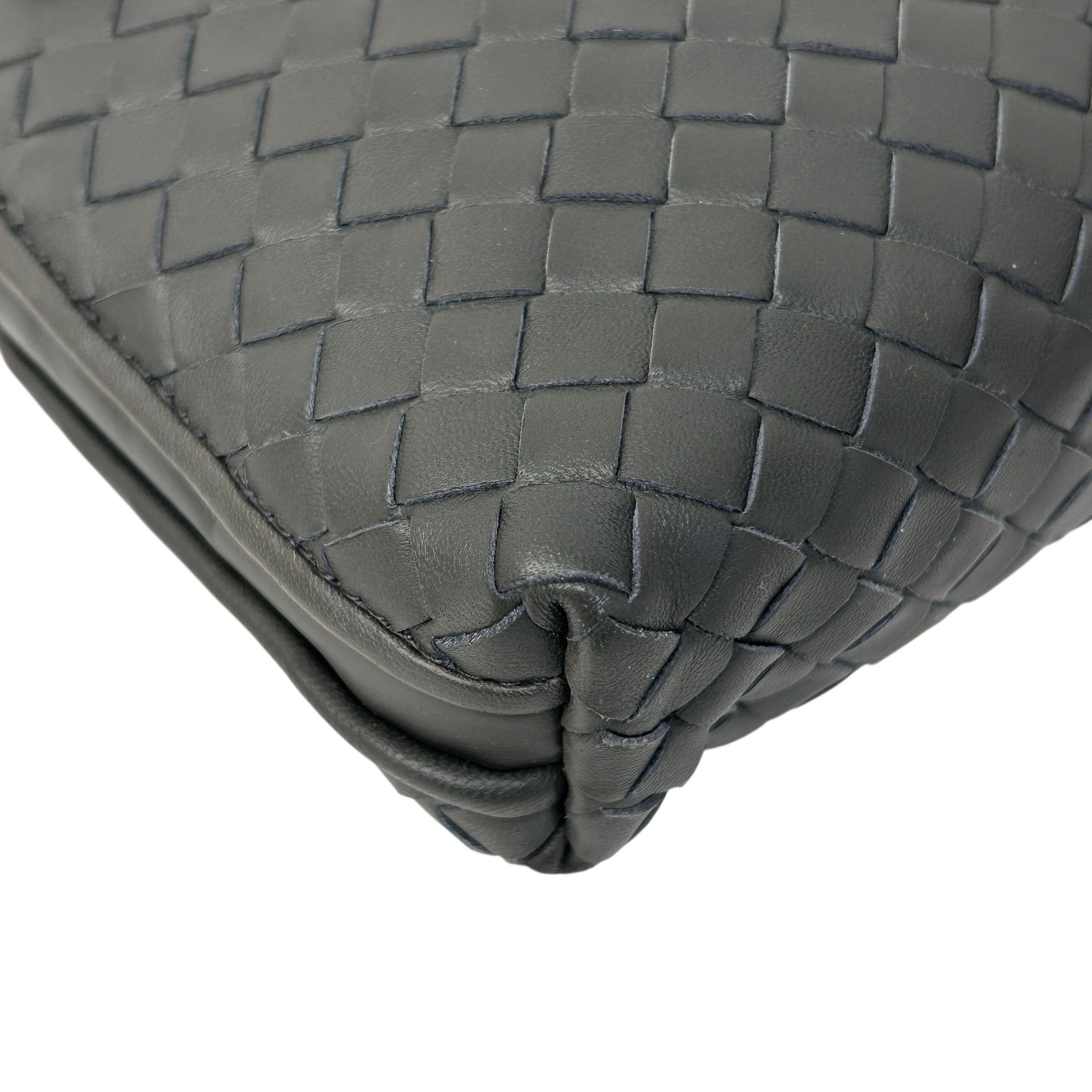 Grey Intrecciato Woven Nappa Leather Nodini Crossbody Bag w/Gunmetal HW