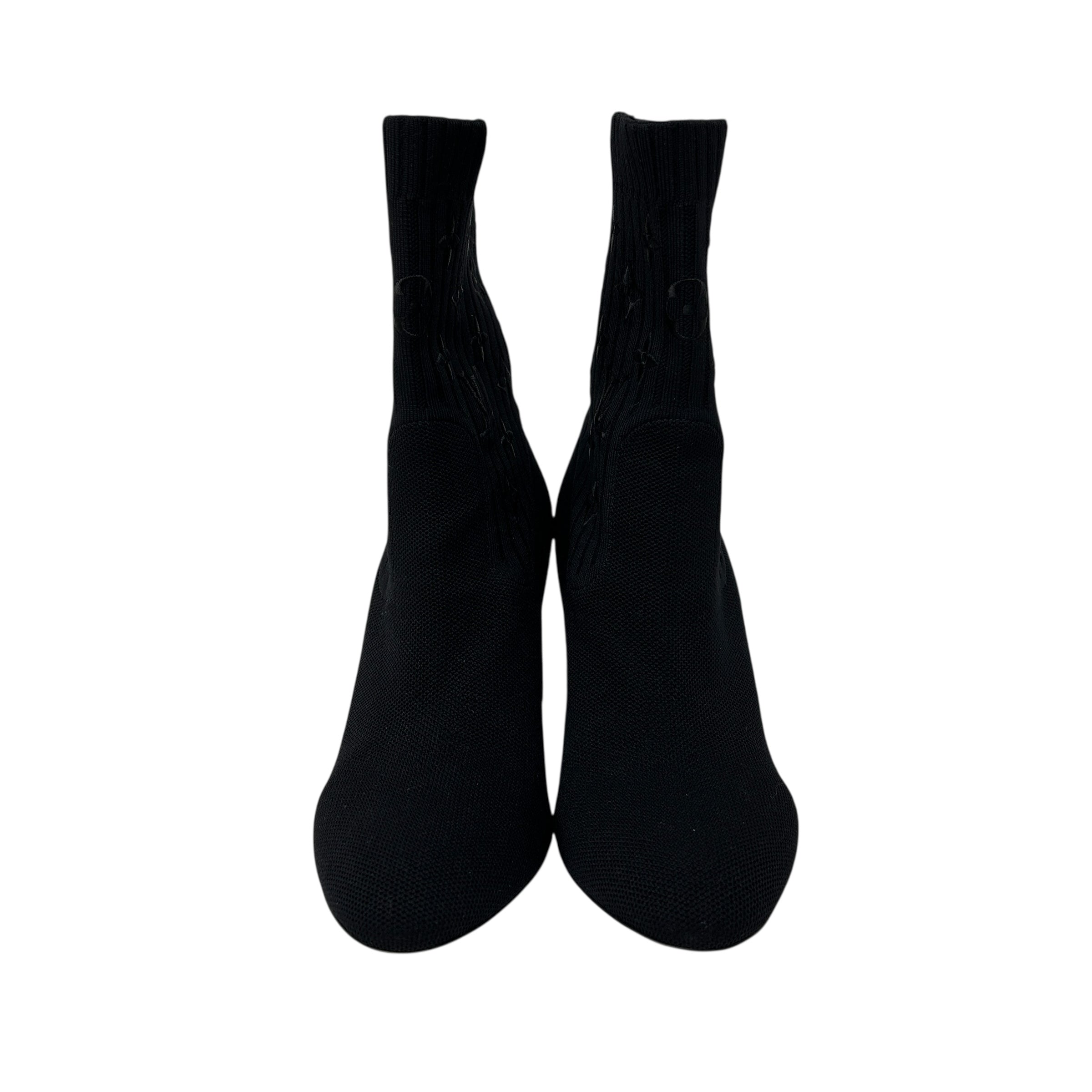 Black Silouette Ankle Boots w/Monogram Block Heel