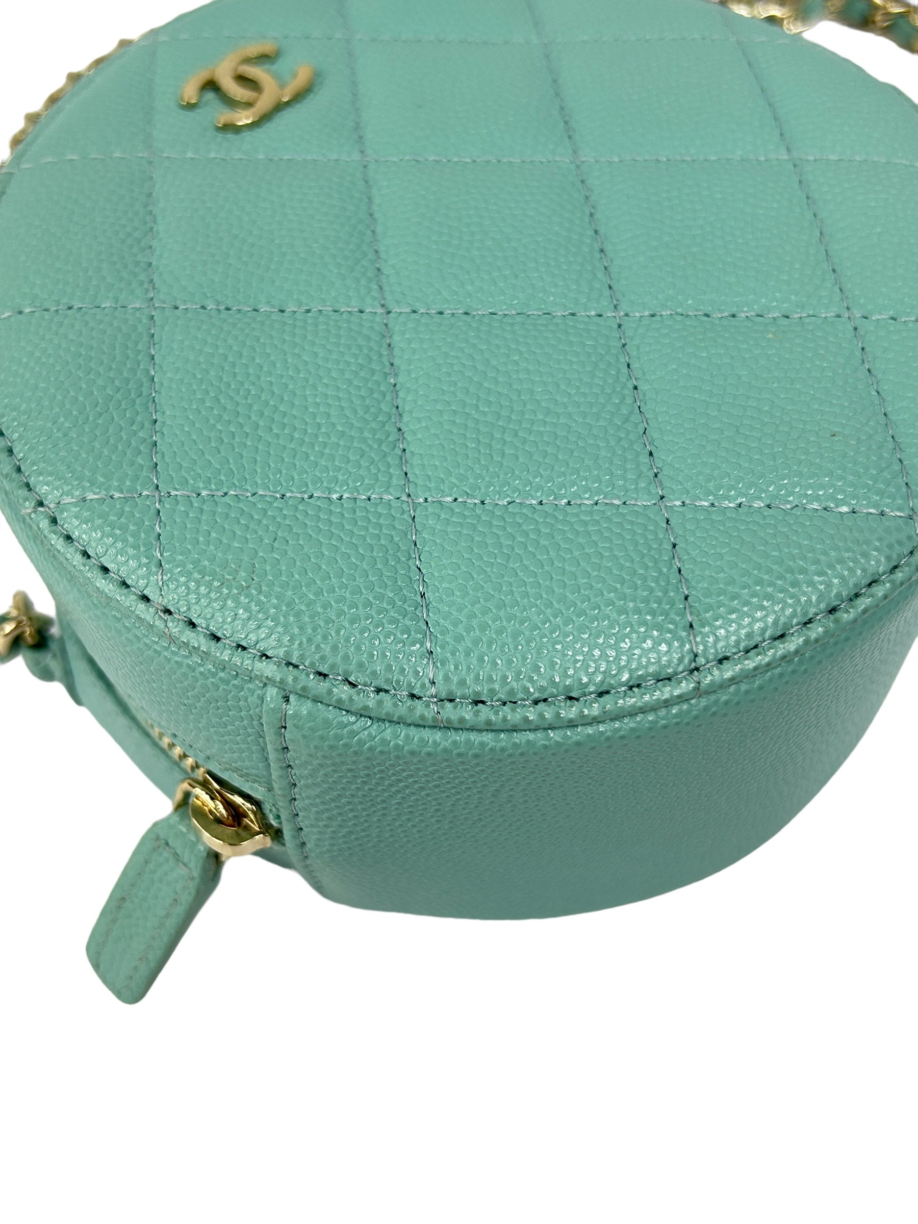 Teal Blue Caviar Round Mini Crossbody Bag w/LGHW