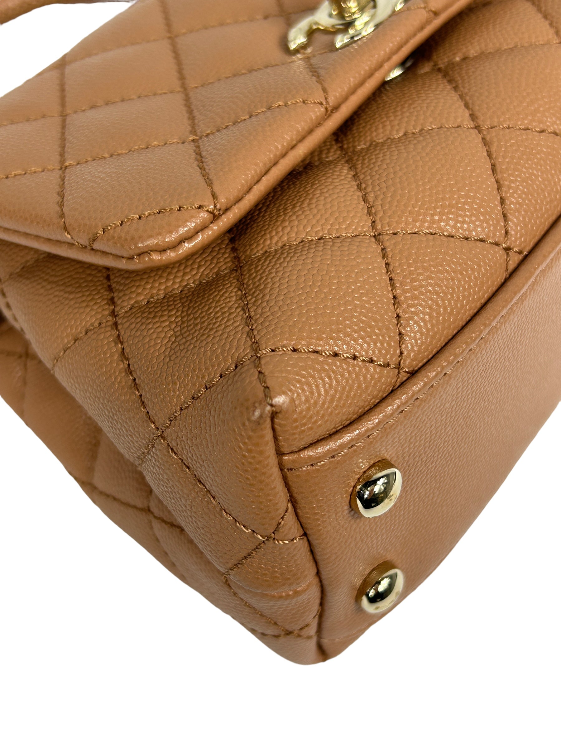 Caviar Camel Quilted Extra Mini Coco Handle w/LGHW