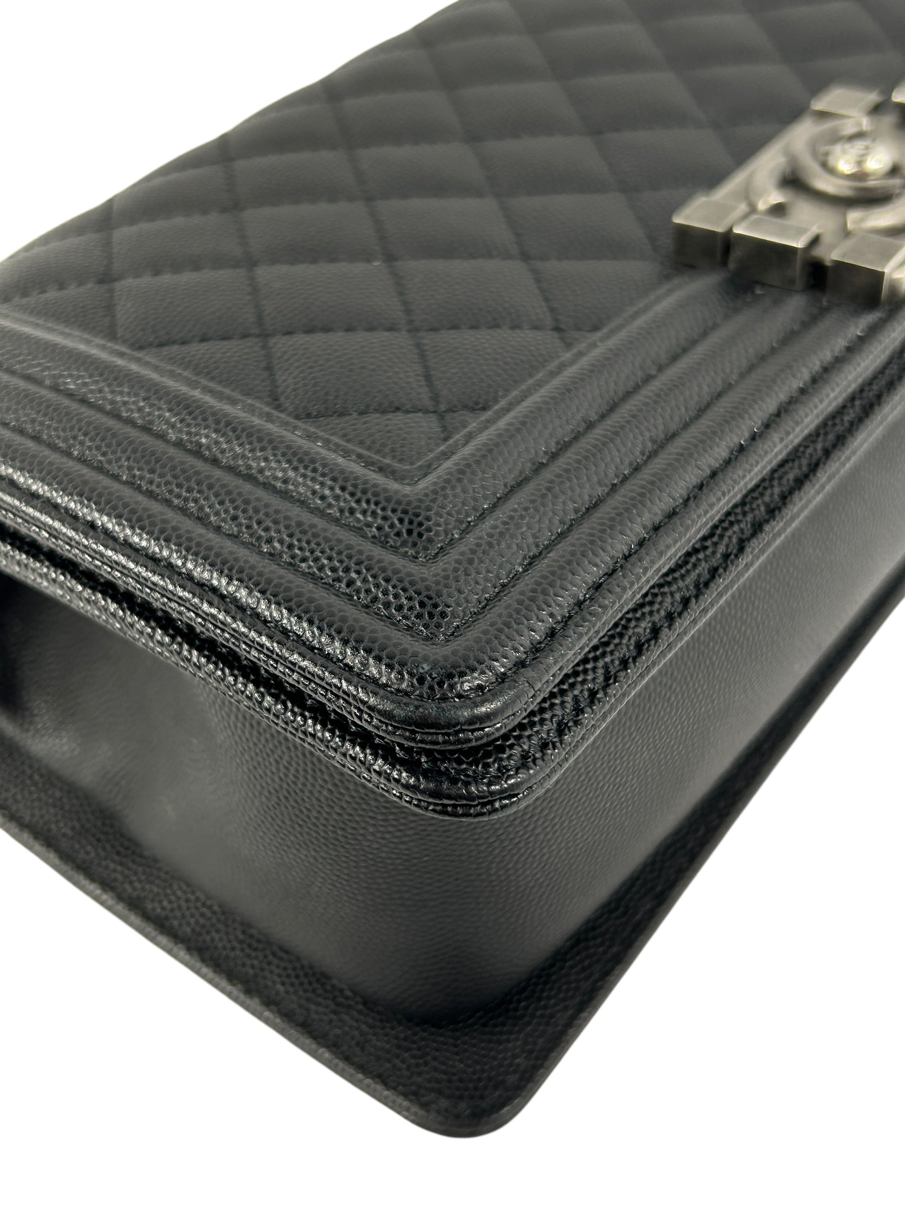 Black Caviar Quilted Old Medium Boy Bag W/RHW