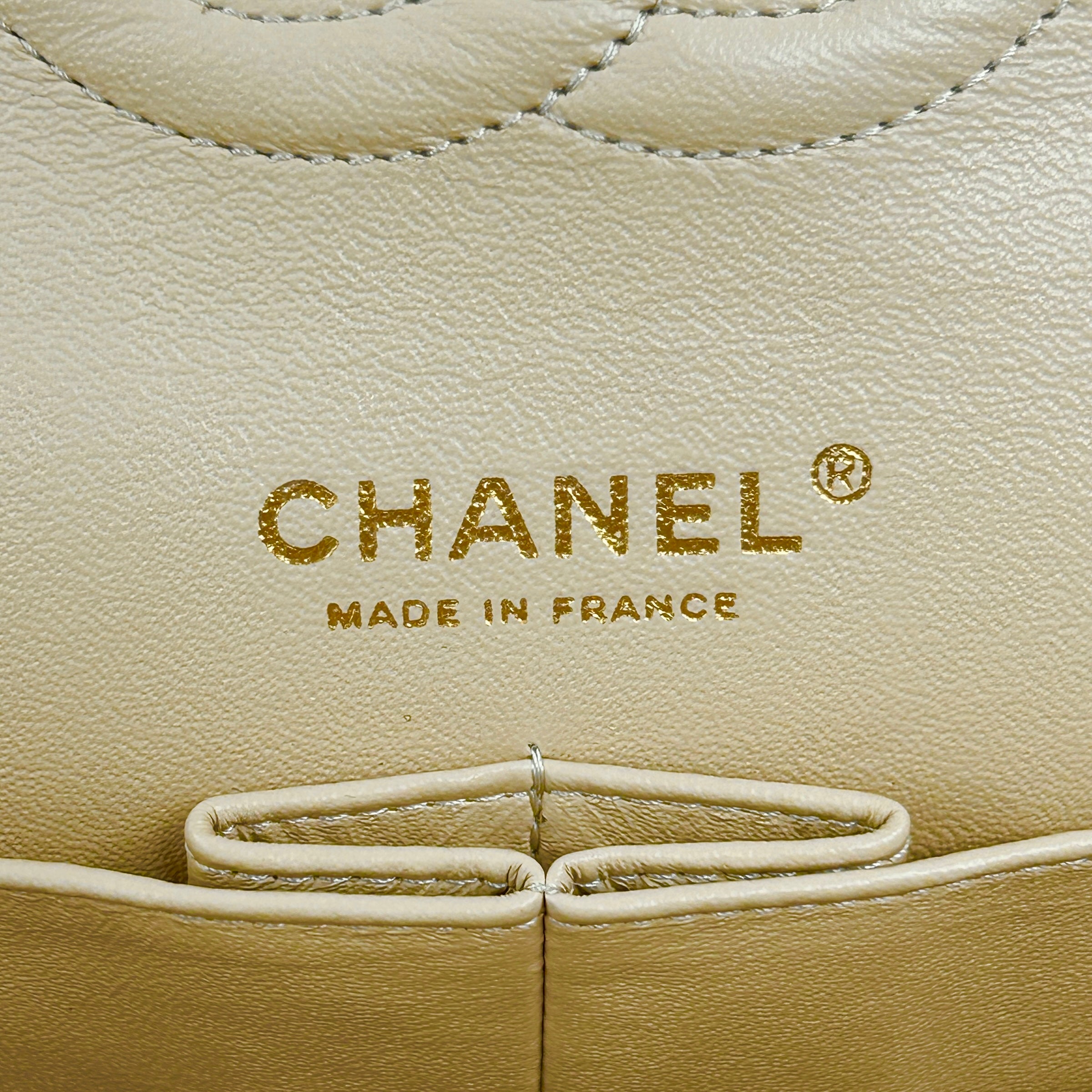 Light Beige Quilted Lambskin Medium Double Flap w/ Brushed GHW