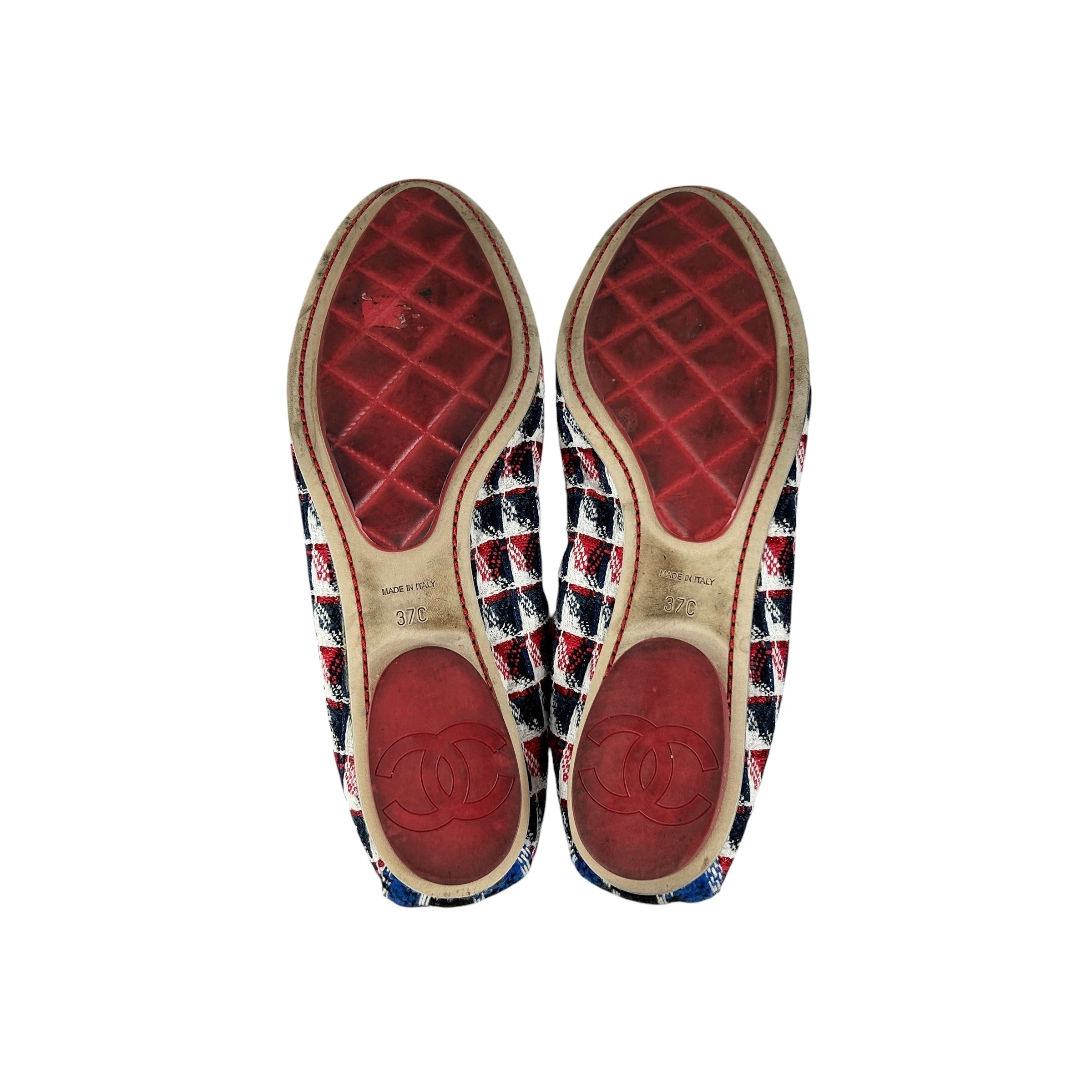 Blue/Red/White/Black Tweed Elastic Heel Ballet Flats