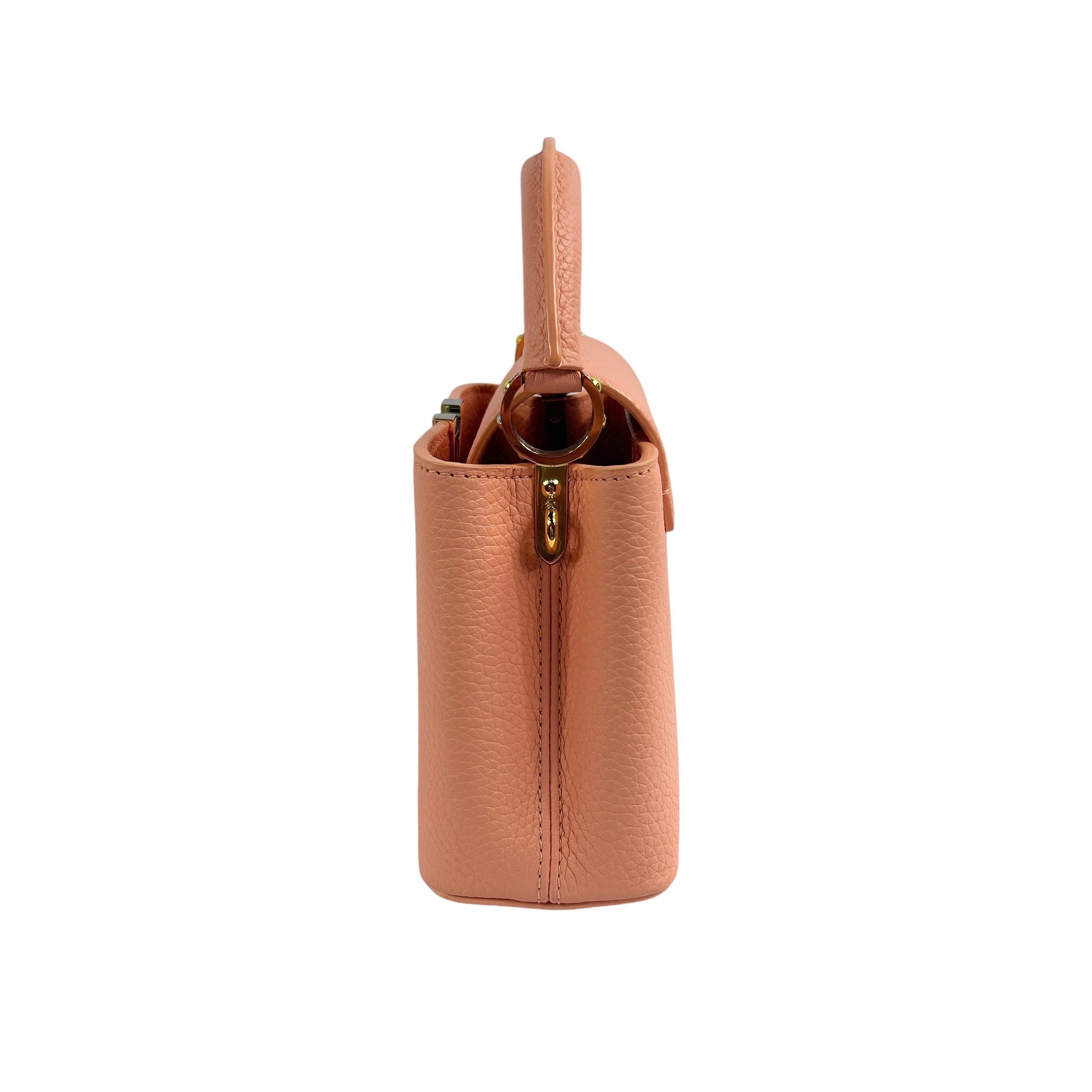 Apricot Taurillon Capucines Mini w/Intertwined Rainbow Chain Strap