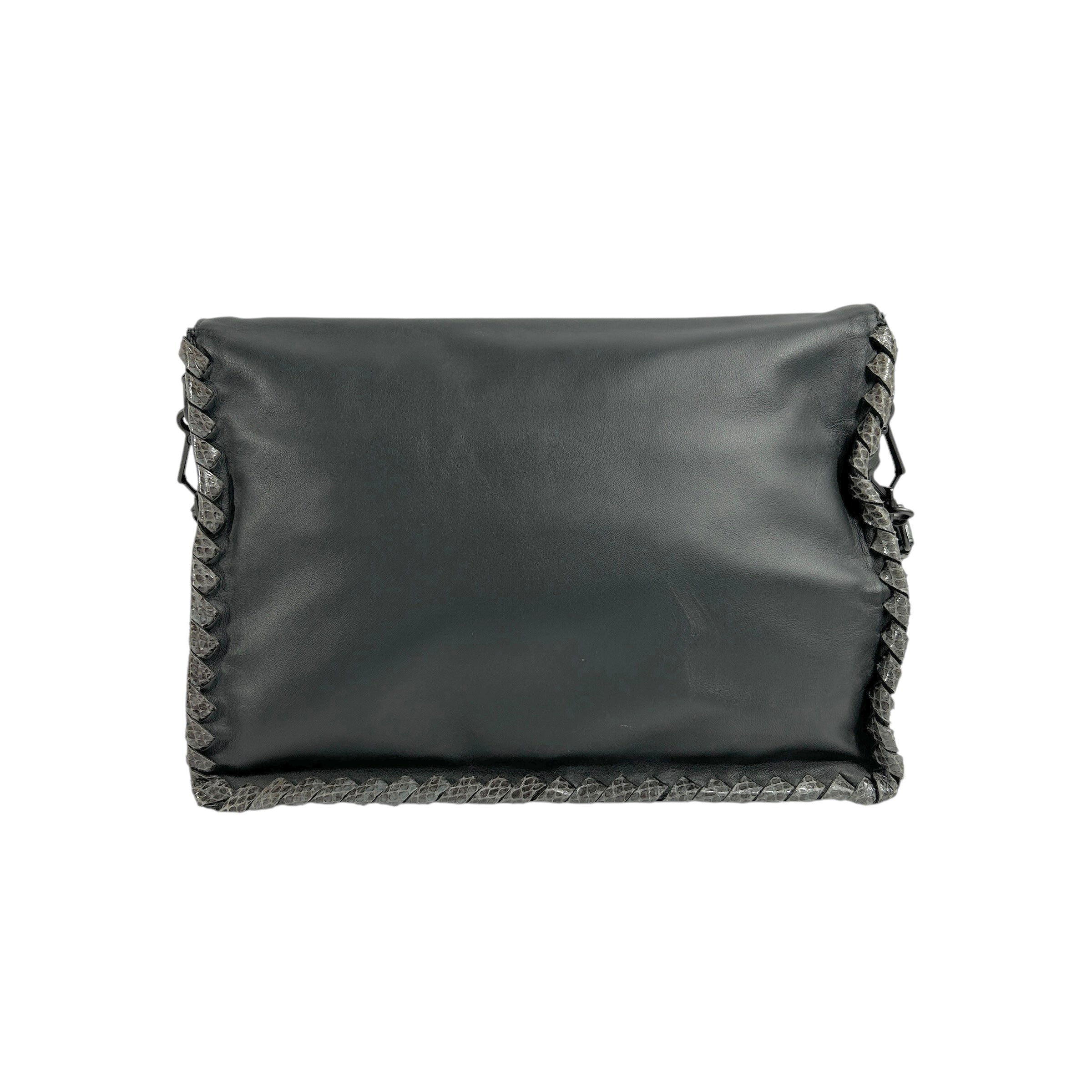 Gray Lambskin / Snakeskin Detail Foldover Bag