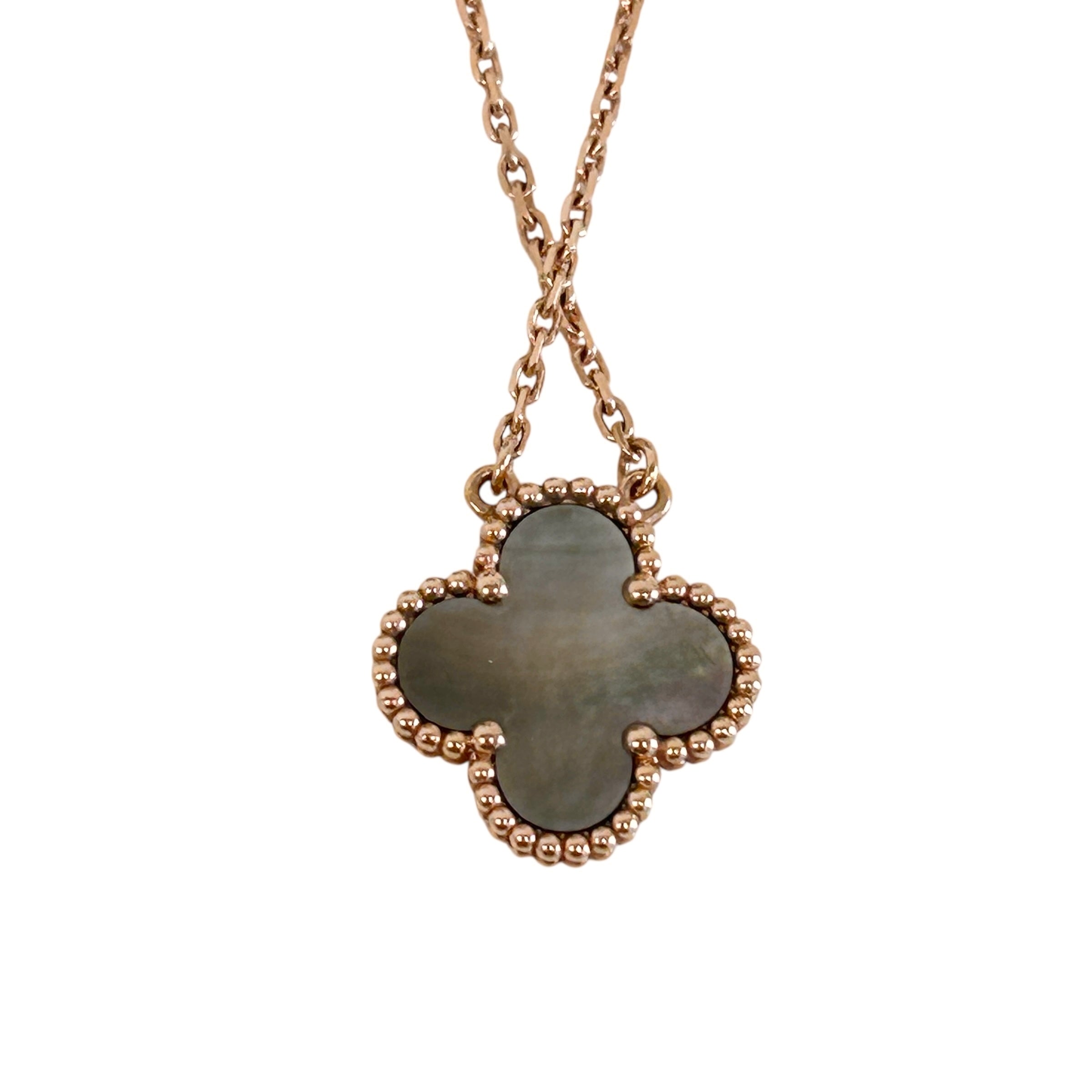 Grey Mother Of Pearl Vintage Alhambra Pendant Necklace w/RGHW