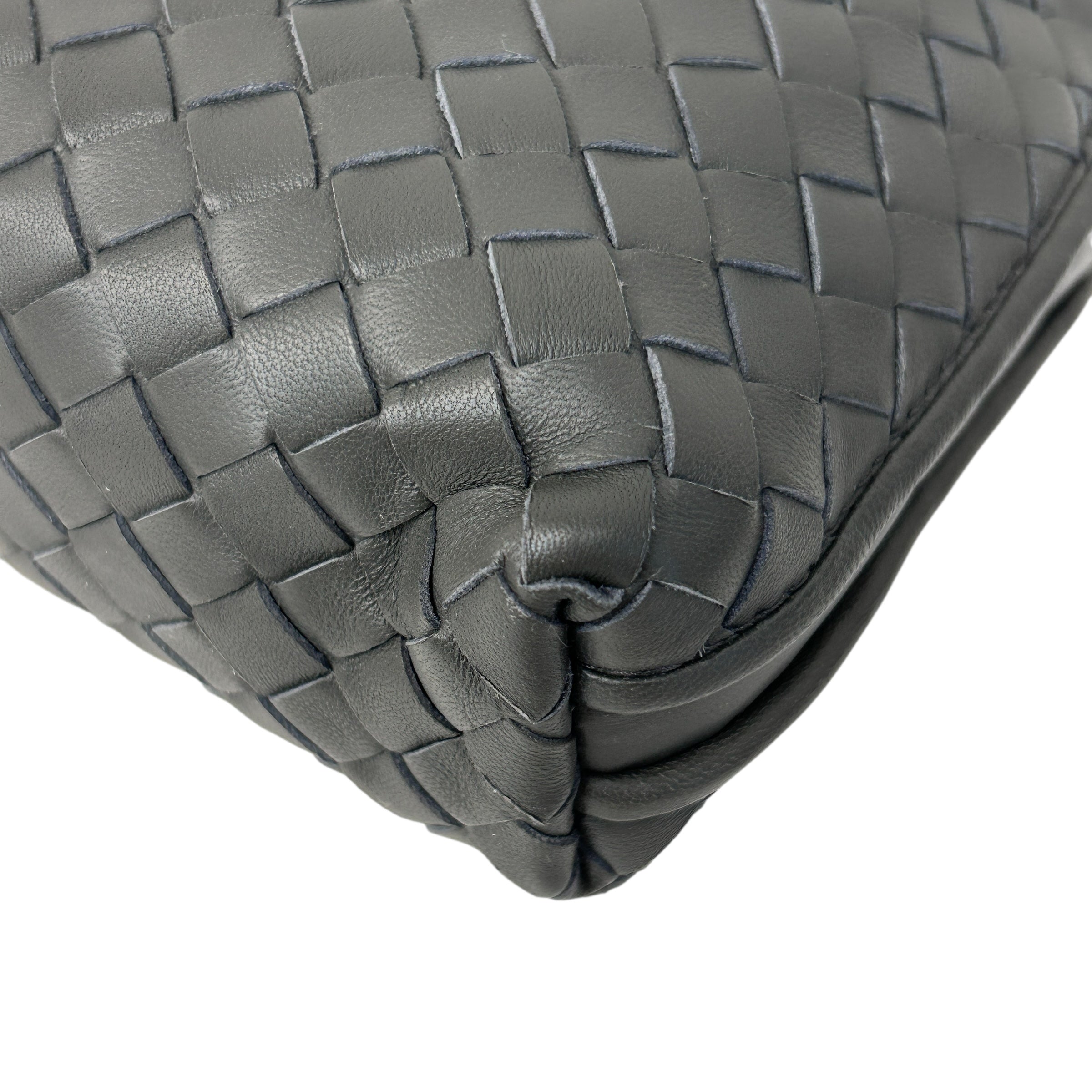 Grey Intrecciato Woven Nappa Leather Nodini Crossbody Bag w/Gunmetal HW