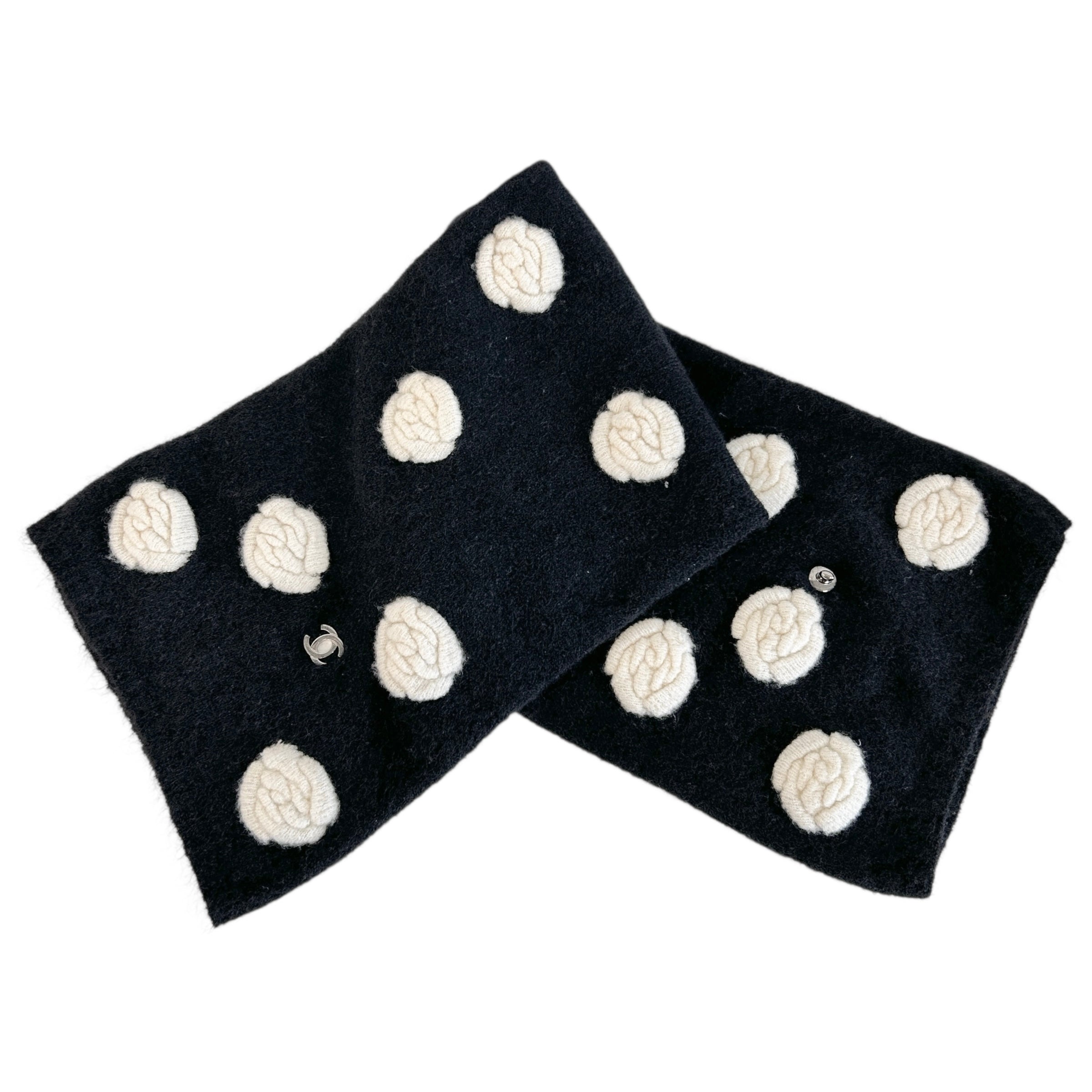Black & Ivory Mohair Camellia Scarf/Neck Warmer