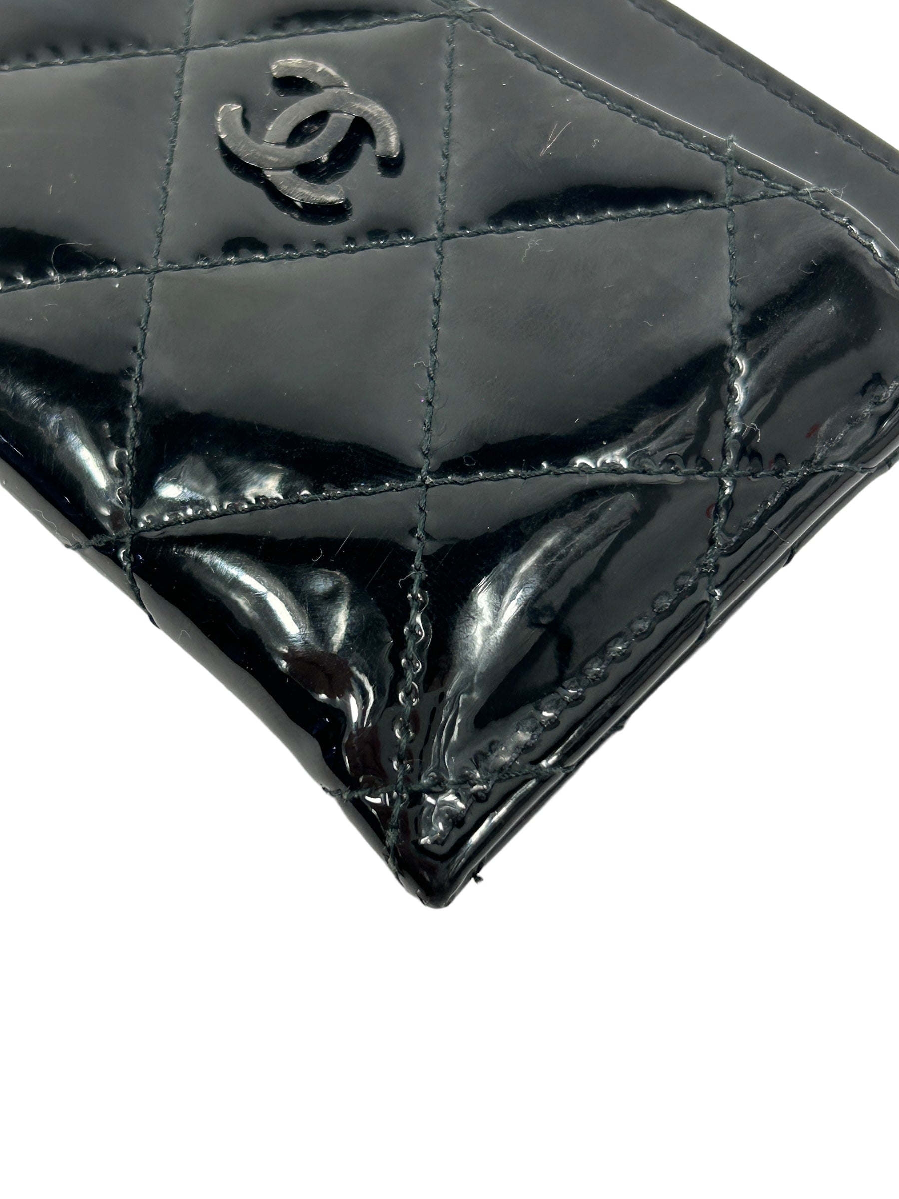 Black Quilted Patent Leather Card Case w/RHW