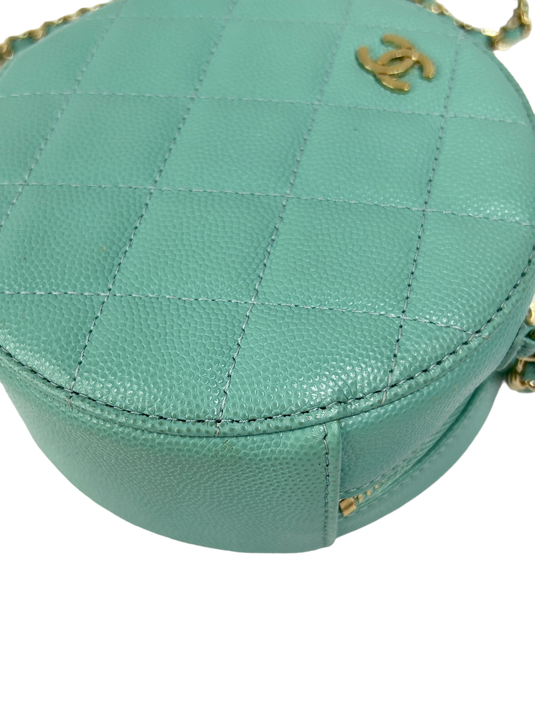 Teal Blue Caviar Round Mini Crossbody Bag w/LGHW