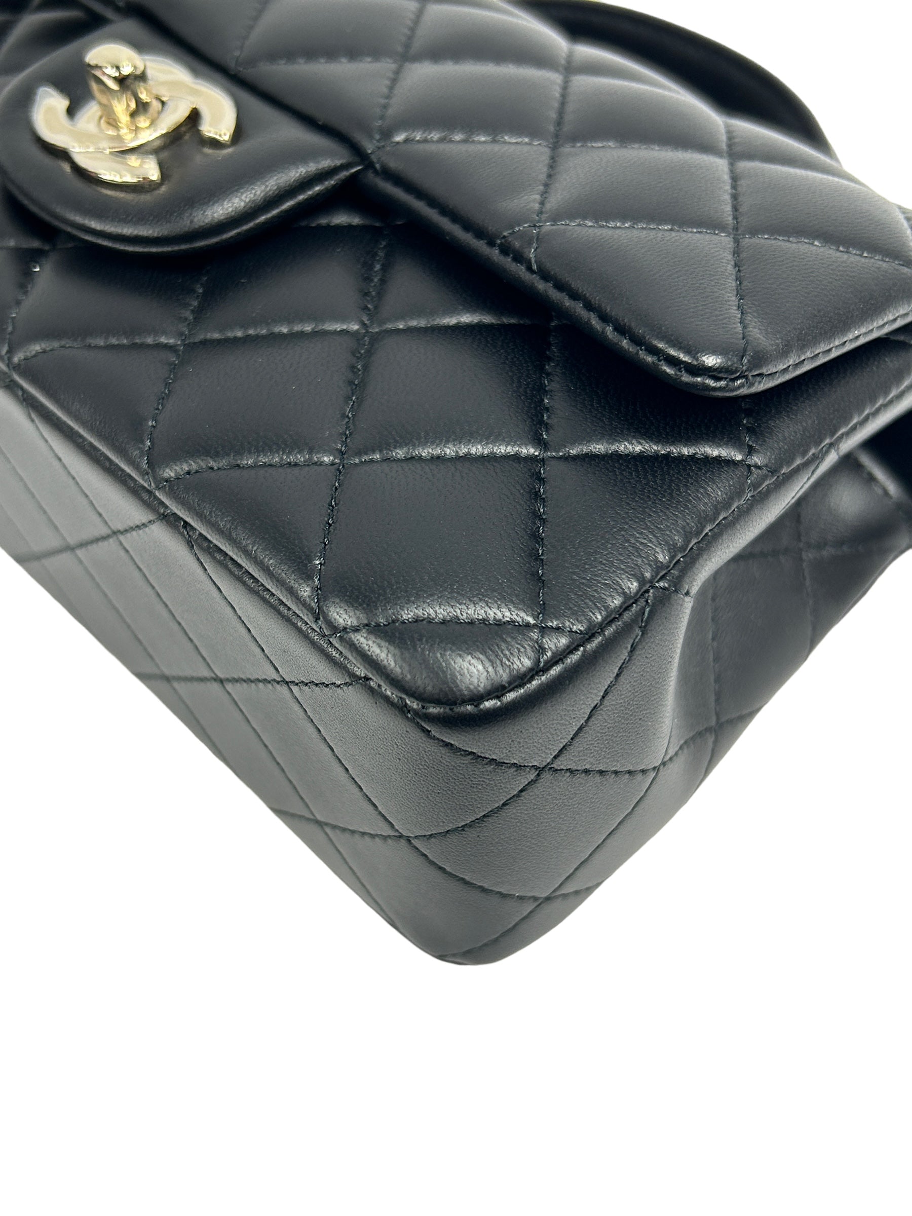 Black Quilted Lambskin Top Handle Mini Classic Rectangle W/LGHW W/Leo Chanel Charm