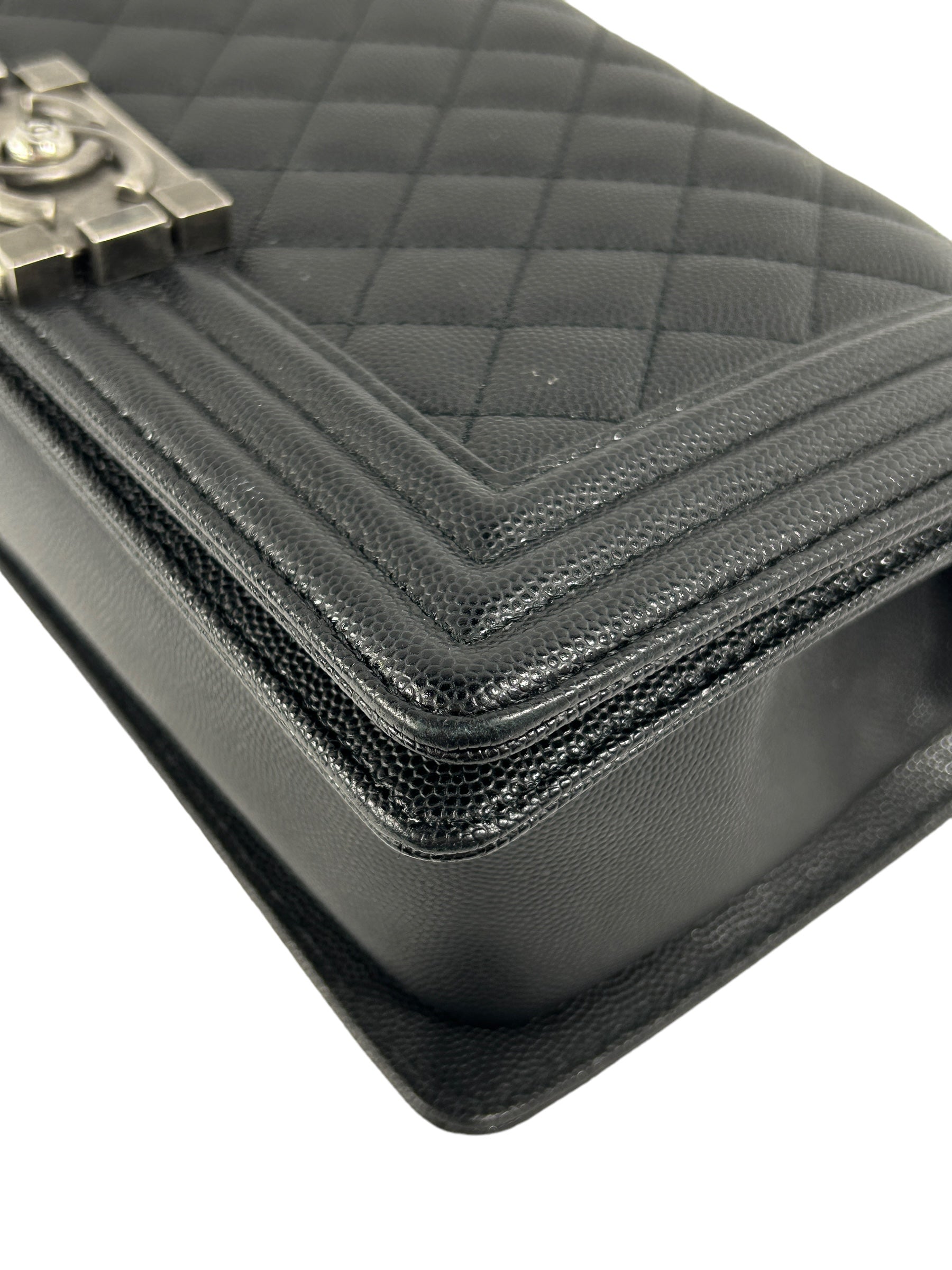 Black Caviar Quilted Old Medium Boy Bag W/RHW
