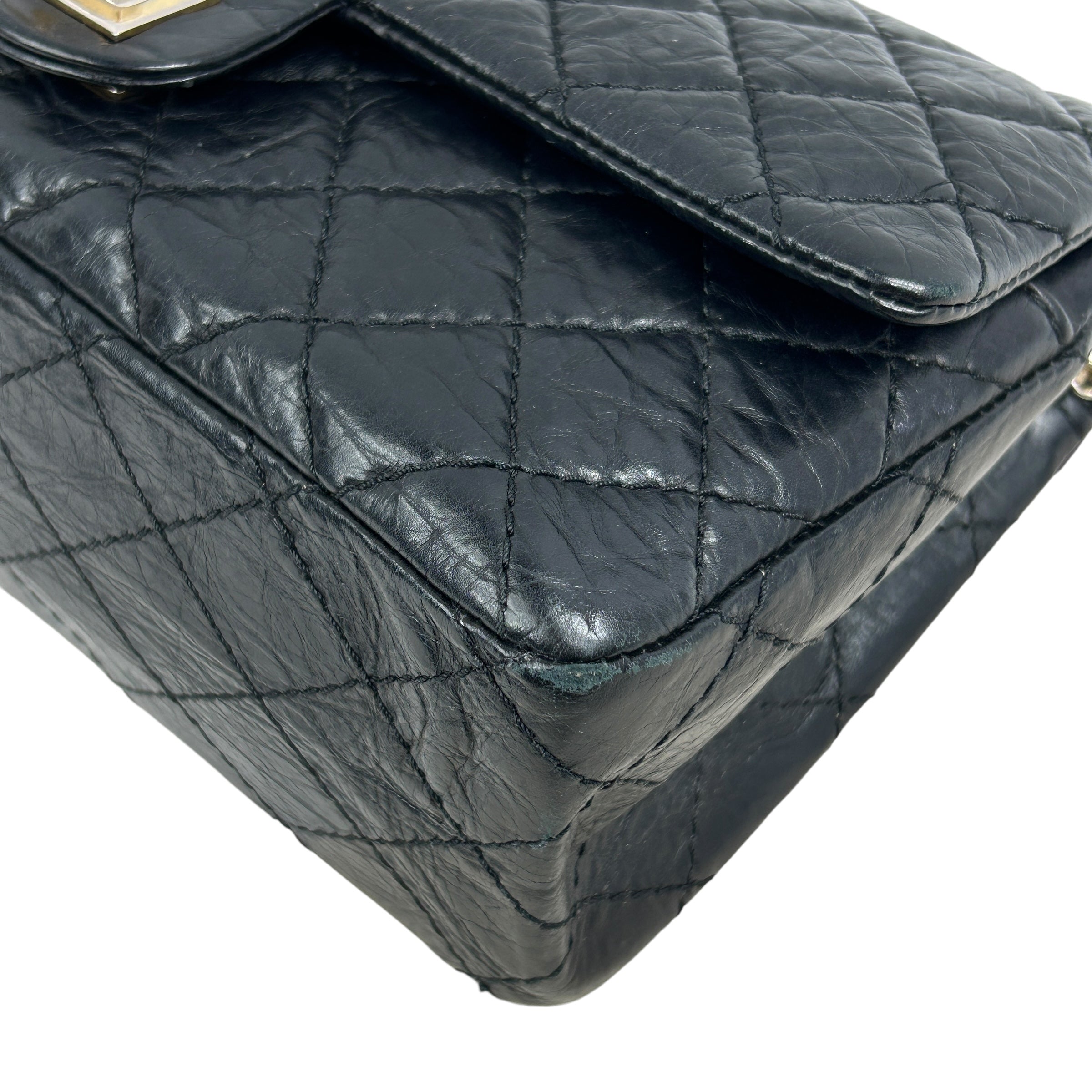 Black Aged Calfskin Reissue 225 Double Flap Bag w/AGHW