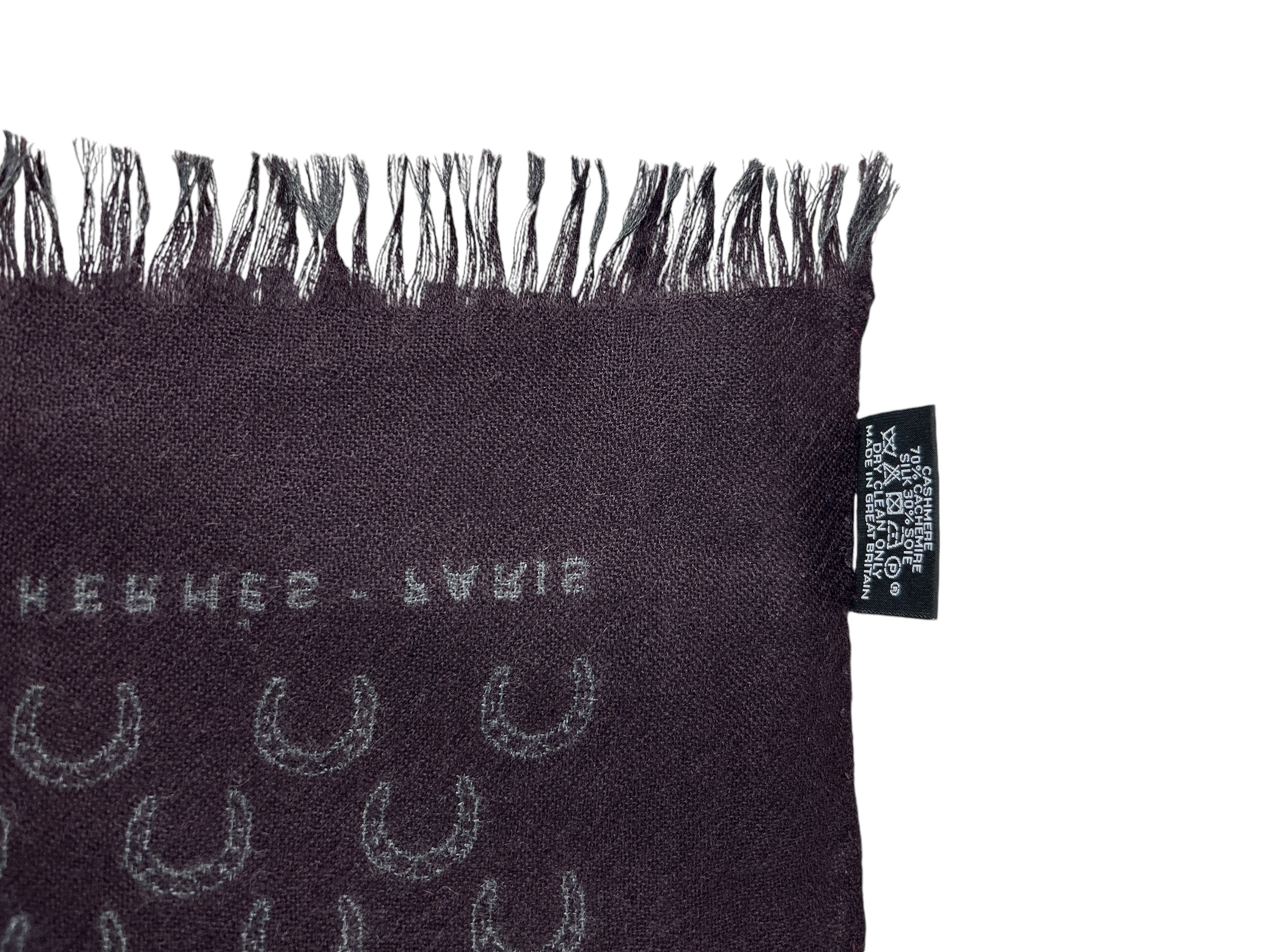 Grey/Burgundy Reversible Horse Shoe Pattern Cashmere/Silk Scarf