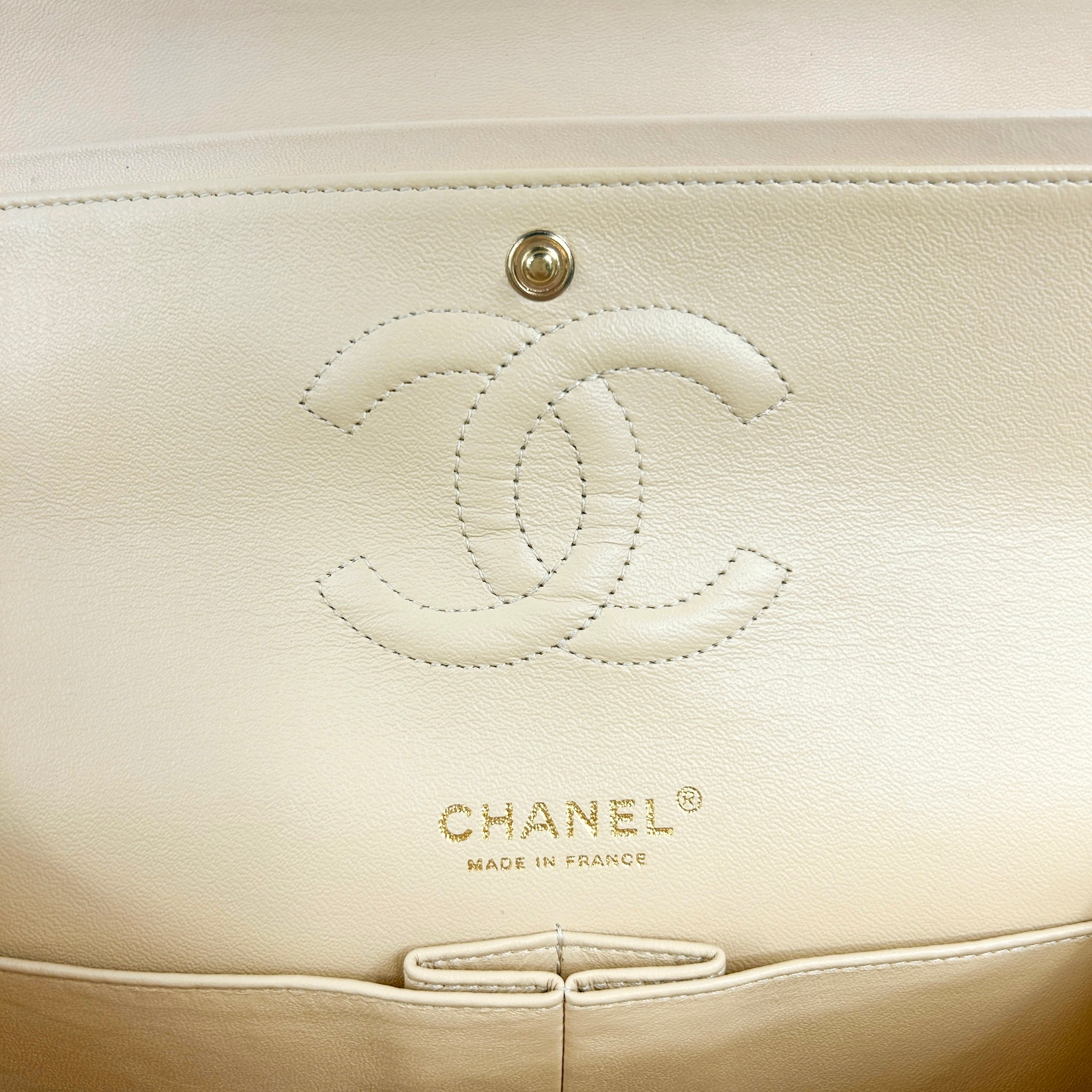 Light Beige Quilted Lambskin Medium Double Flap w/ Brushed GHW