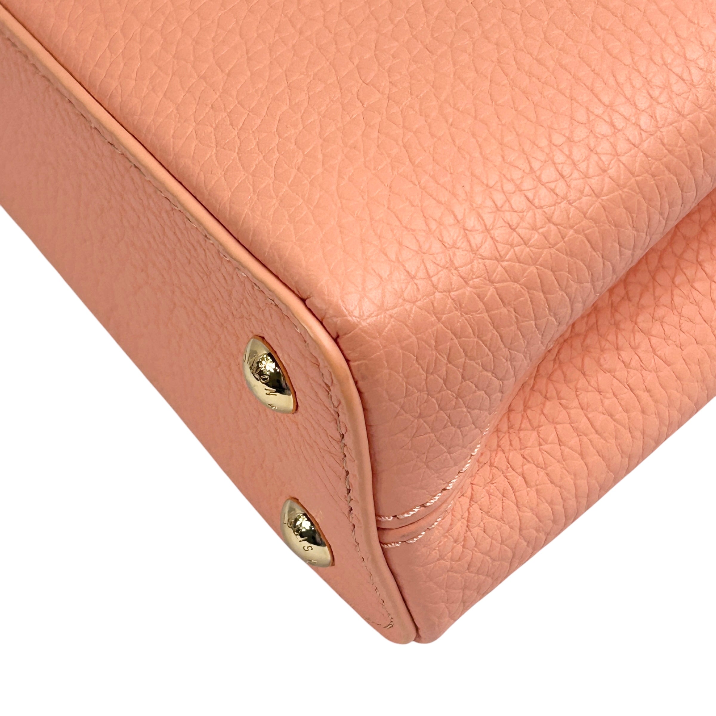 Apricot Taurillon Capucines Mini w/Intertwined Rainbow Chain Strap