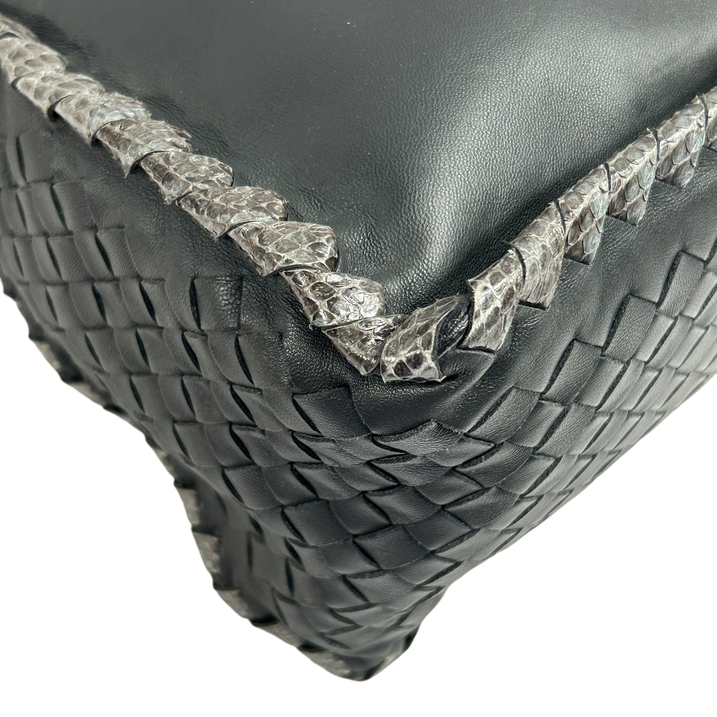 Gray Lambskin / Snakeskin Detail Foldover Bag