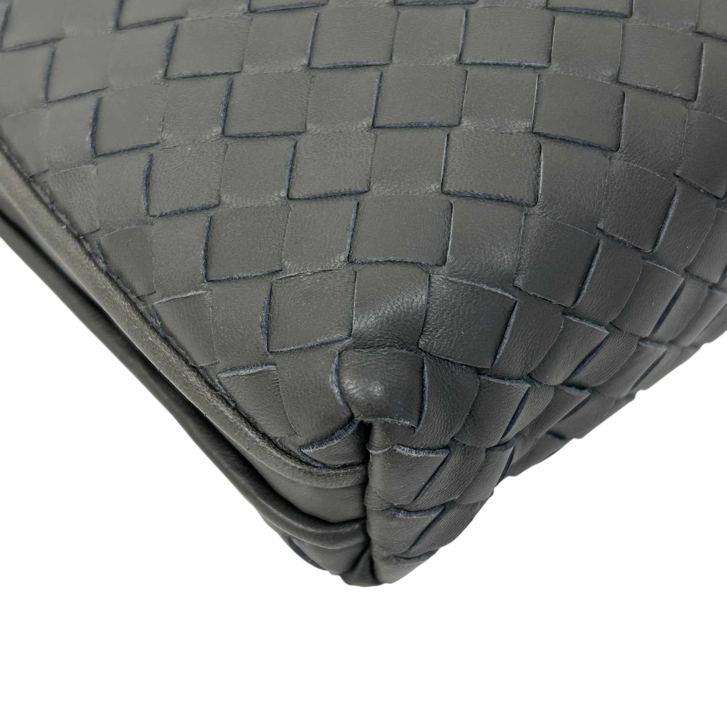 Grey Intrecciato Woven Nappa Leather Nodini Crossbody Bag w/Gunmetal HW