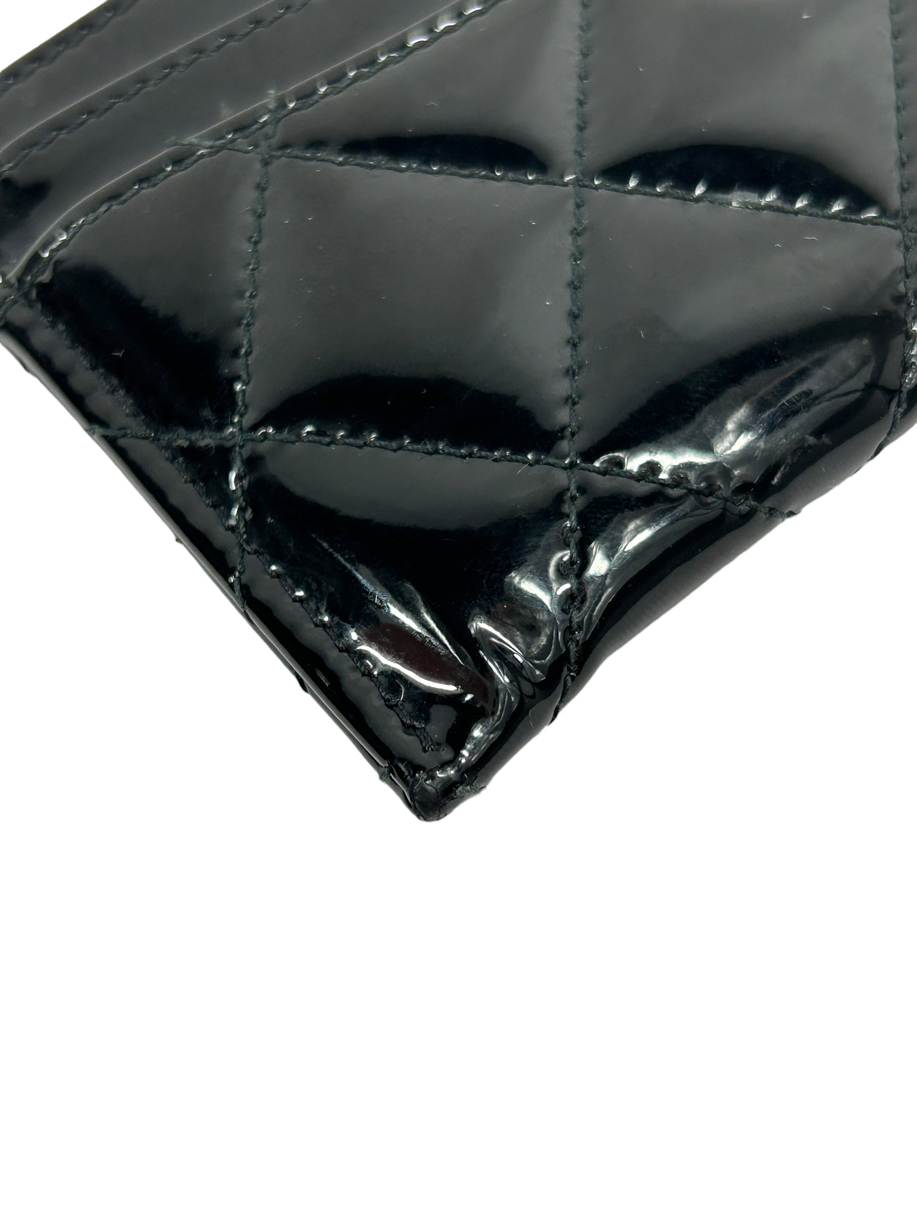 Black Quilted Patent Leather Card Case w/RHW