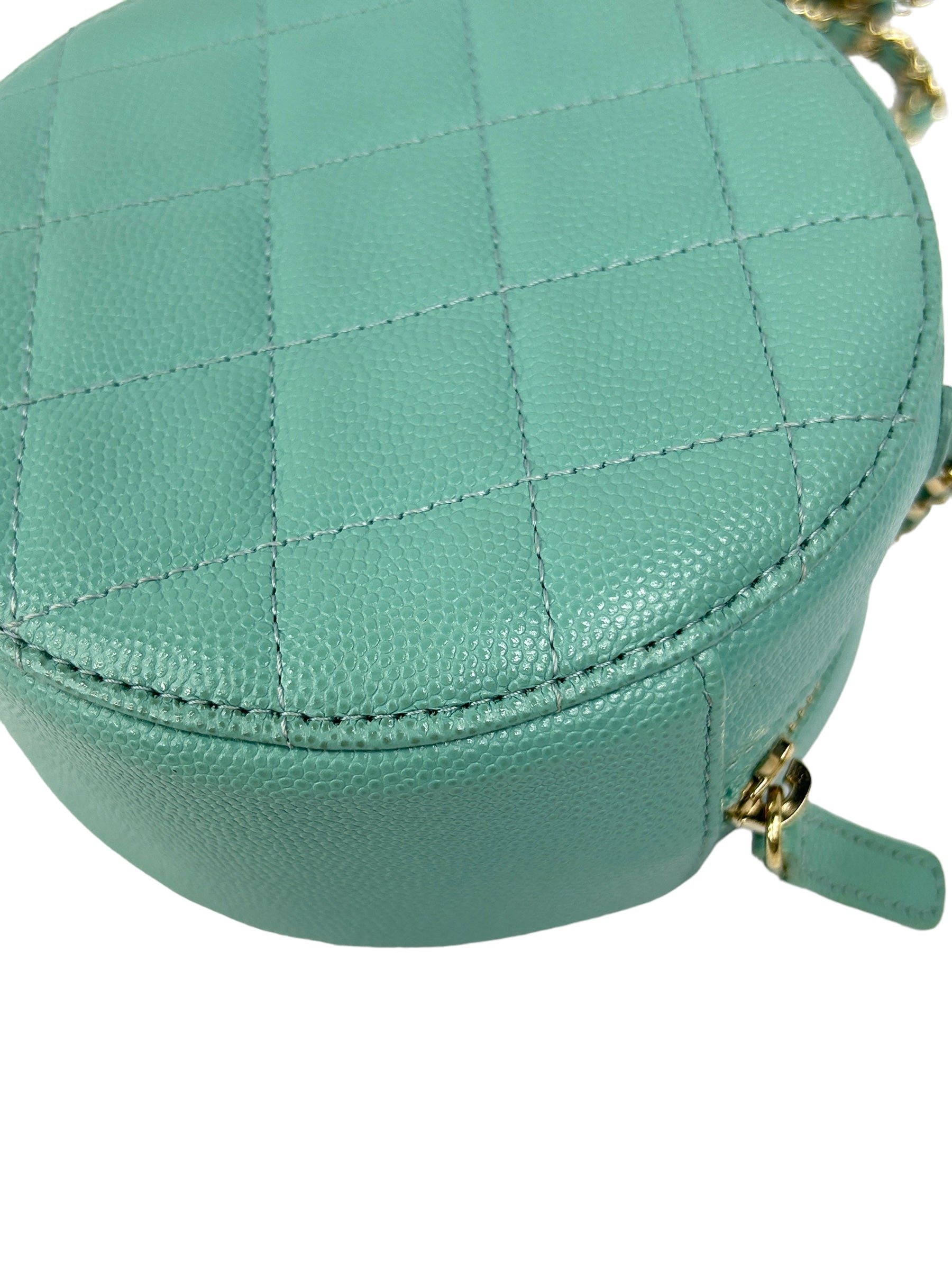 Teal Blue Caviar Round Mini Crossbody Bag w/LGHW