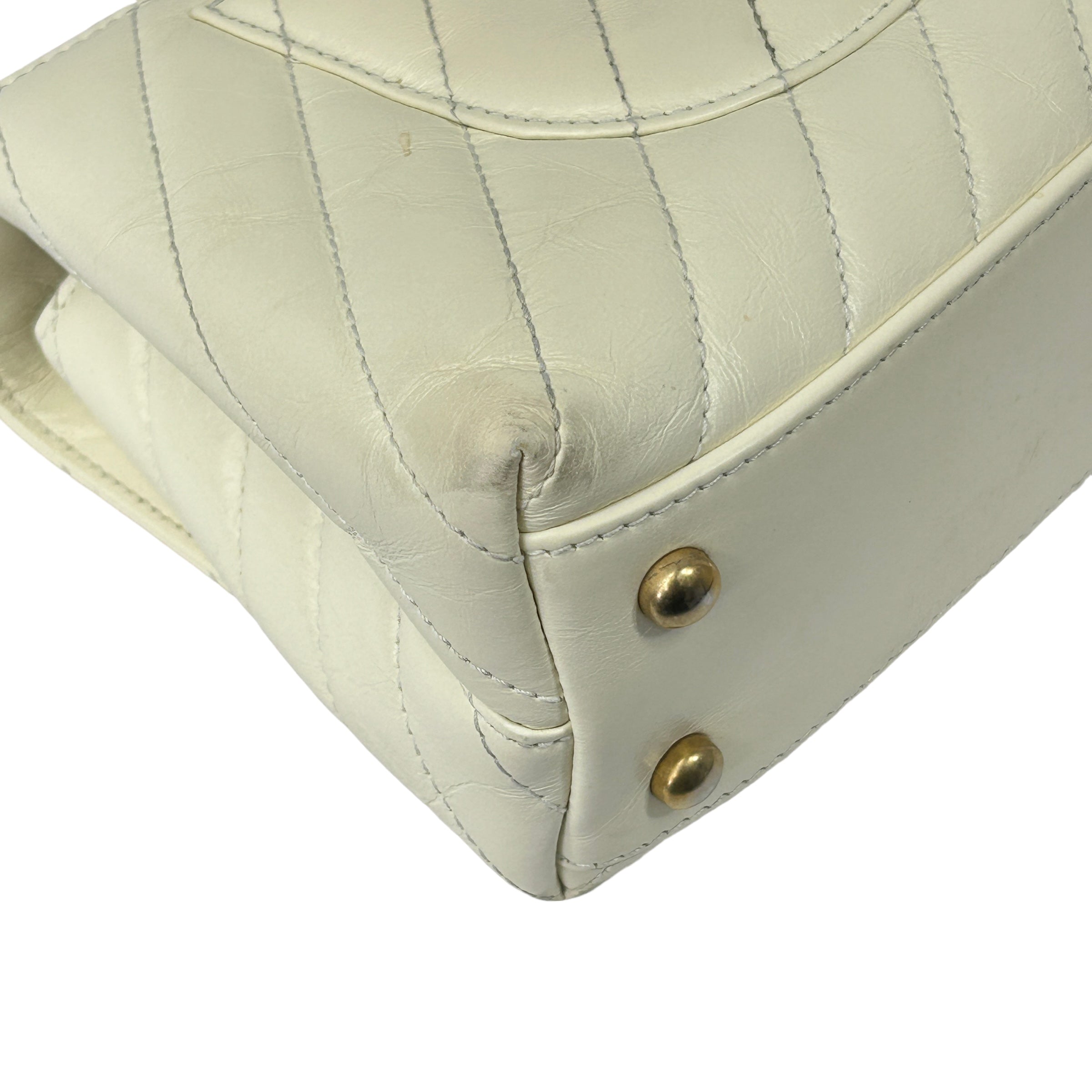 White Chevron Crinkled Calfskin Beige Lizard Mini Coco Handle W/AGHW