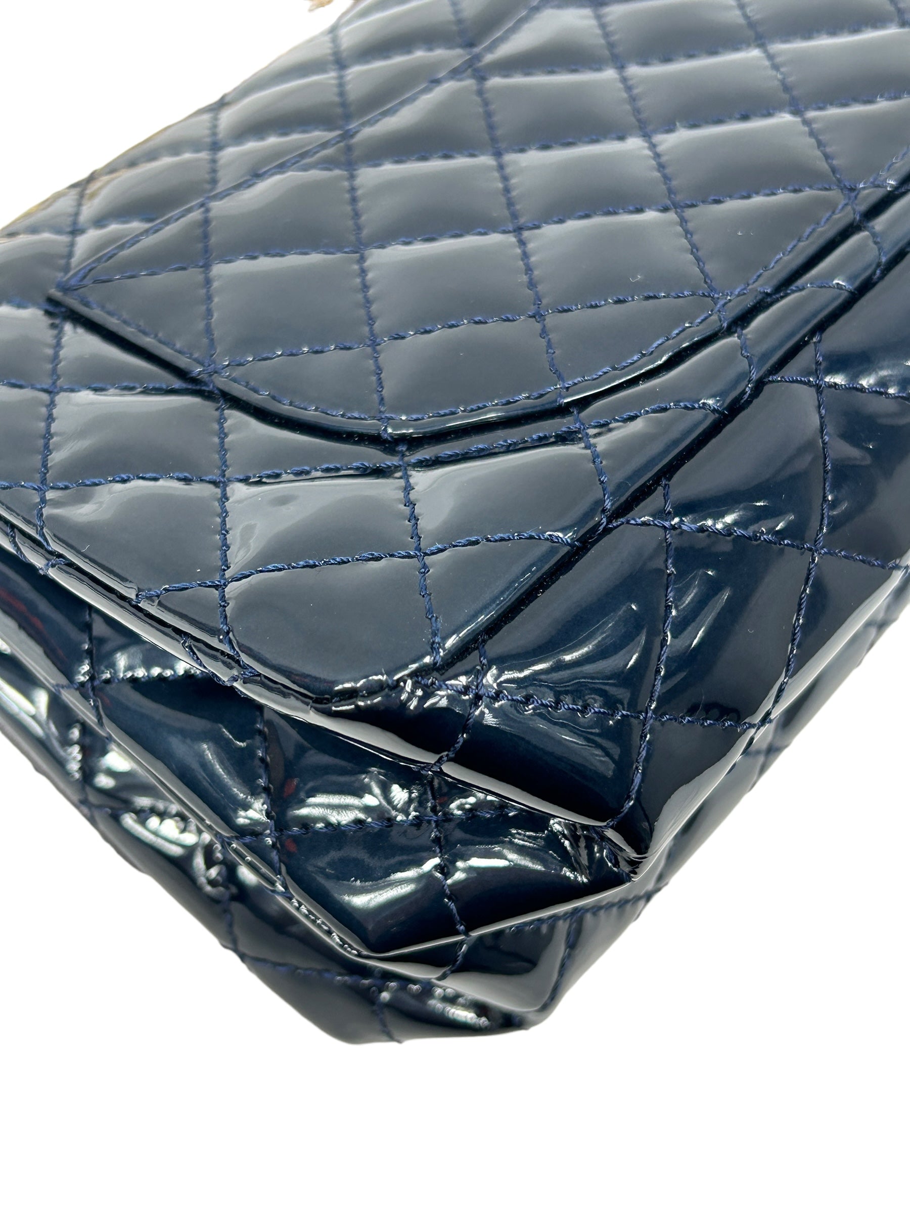 Dark Navy-Blue Patent Quilted Reissue Flap w/AGHW