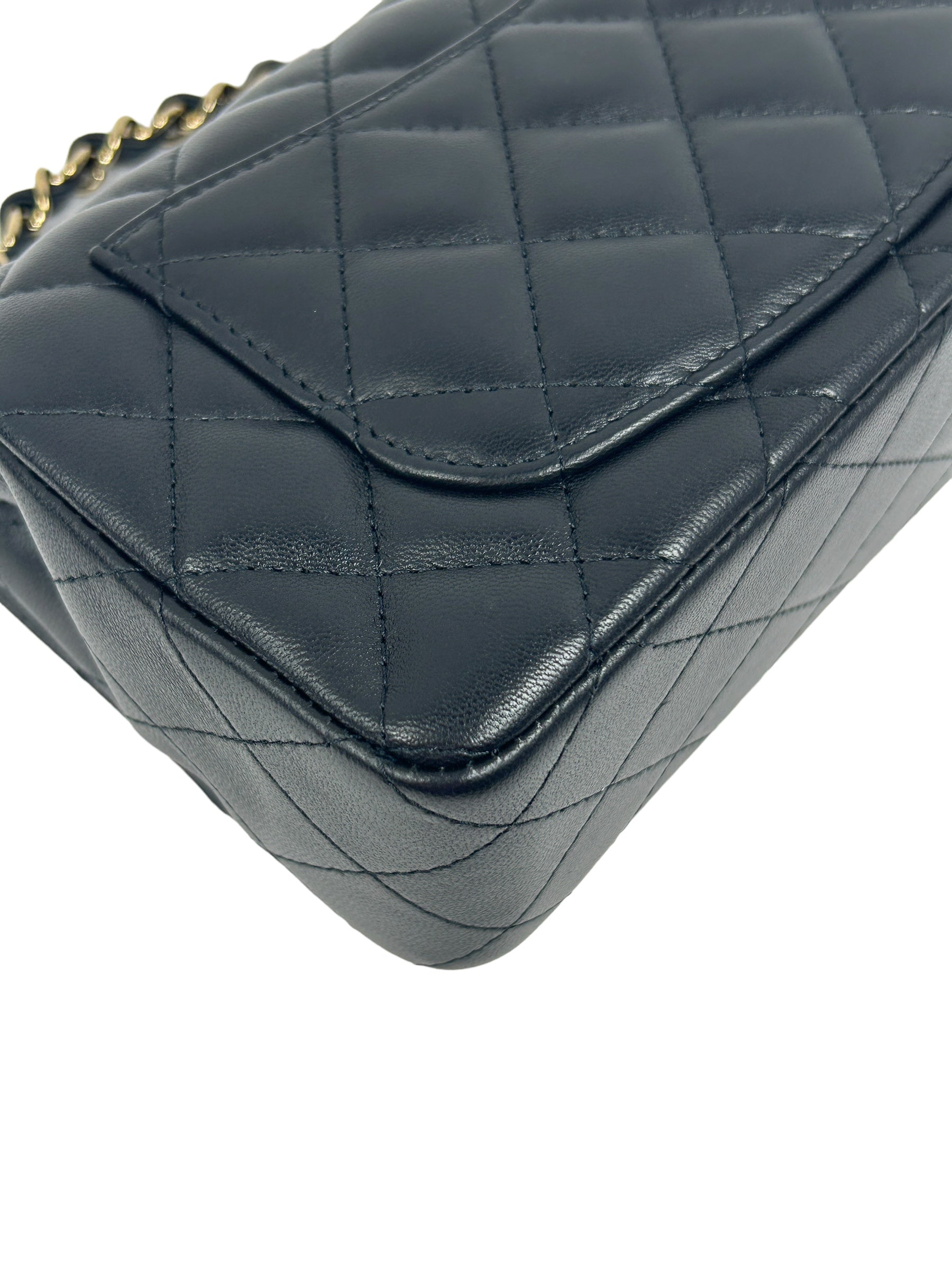 Black Lambskin Quilted Single Mini Rectangle Flap Bag w/ LGHW