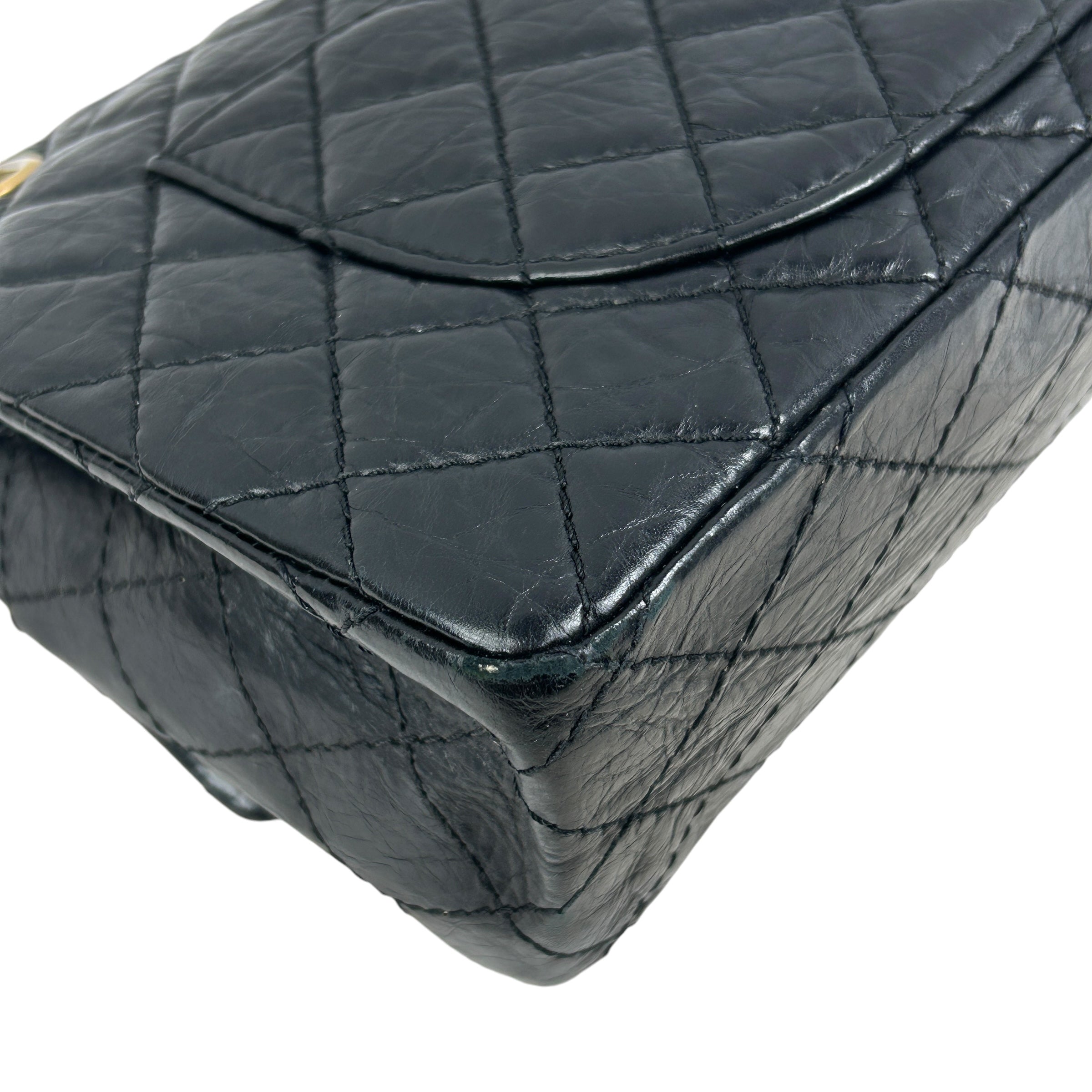 Black Aged Calfskin Reissue 225 Double Flap Bag w/AGHW
