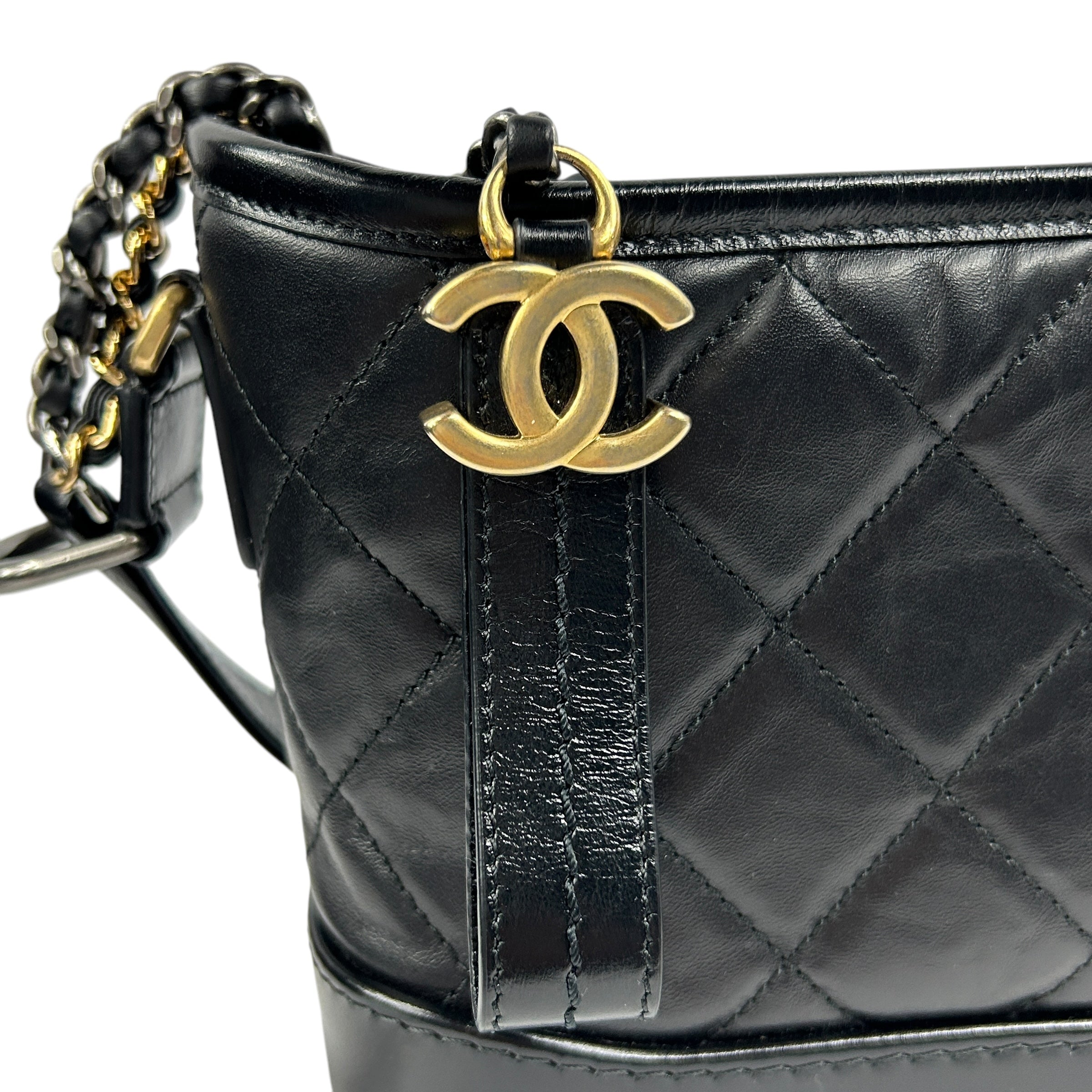 Black Aged Quilted Calfskin Leather Medium Gabrielle Hobo Bag w/AGHW/RHW/SHW/GHW