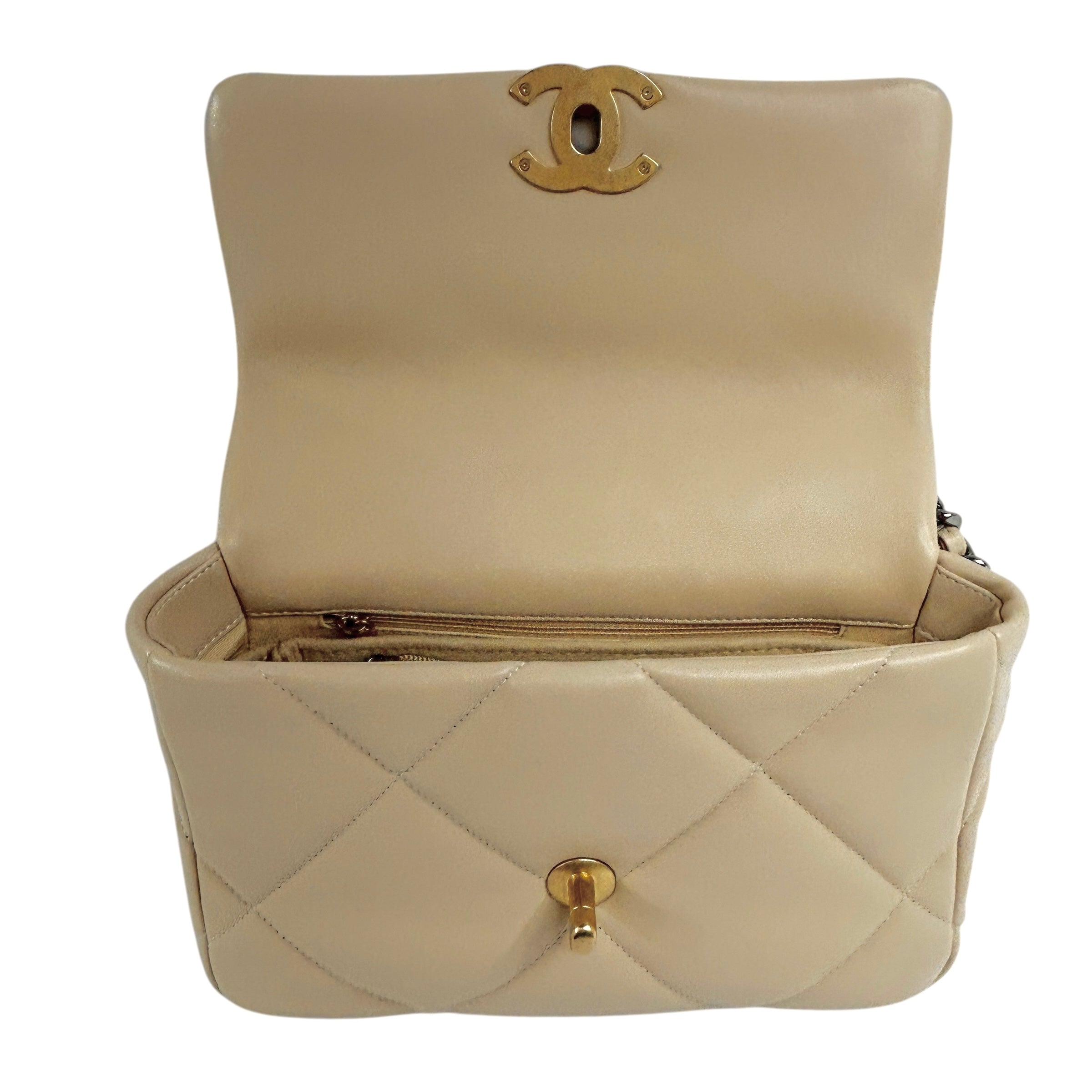 Beige Quilted Small 19 Flap w/ Mixed HW