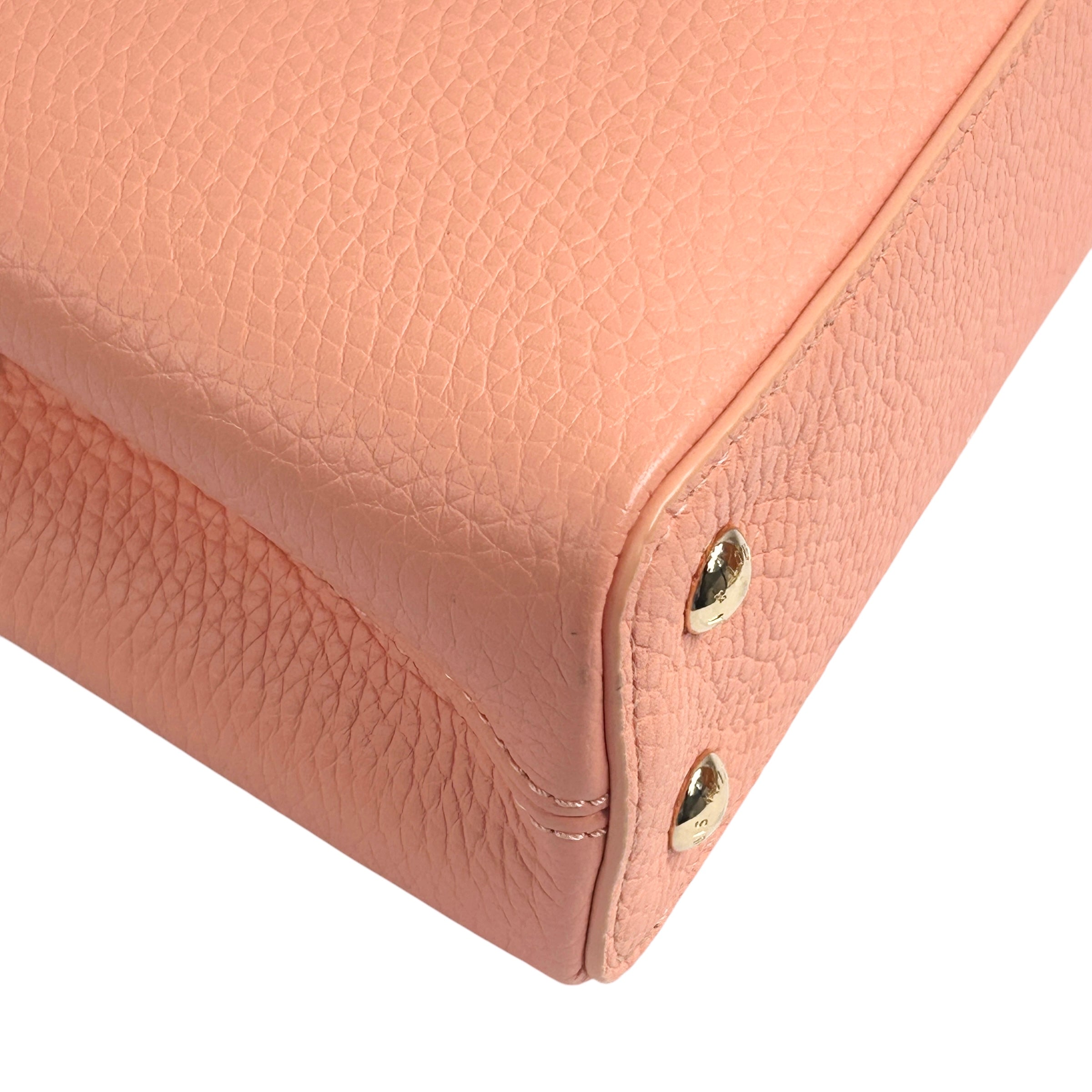Apricot Taurillon Capucines Mini w/Intertwined Rainbow Chain Strap